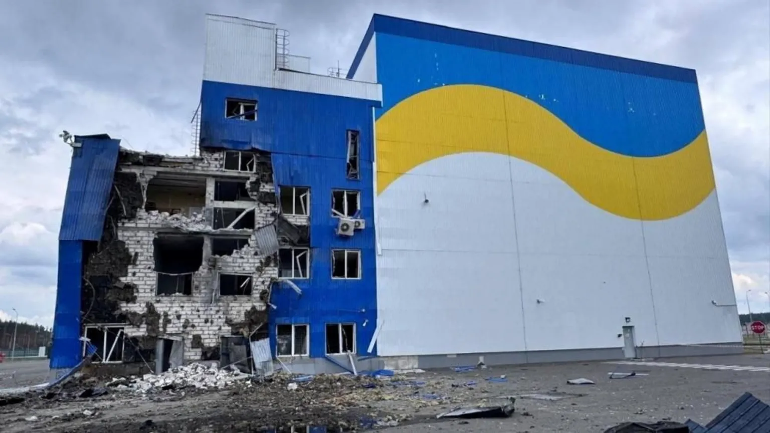  A handout image from Ukraine's Energoatom shows damage to a spent nuclear fuel storage facility