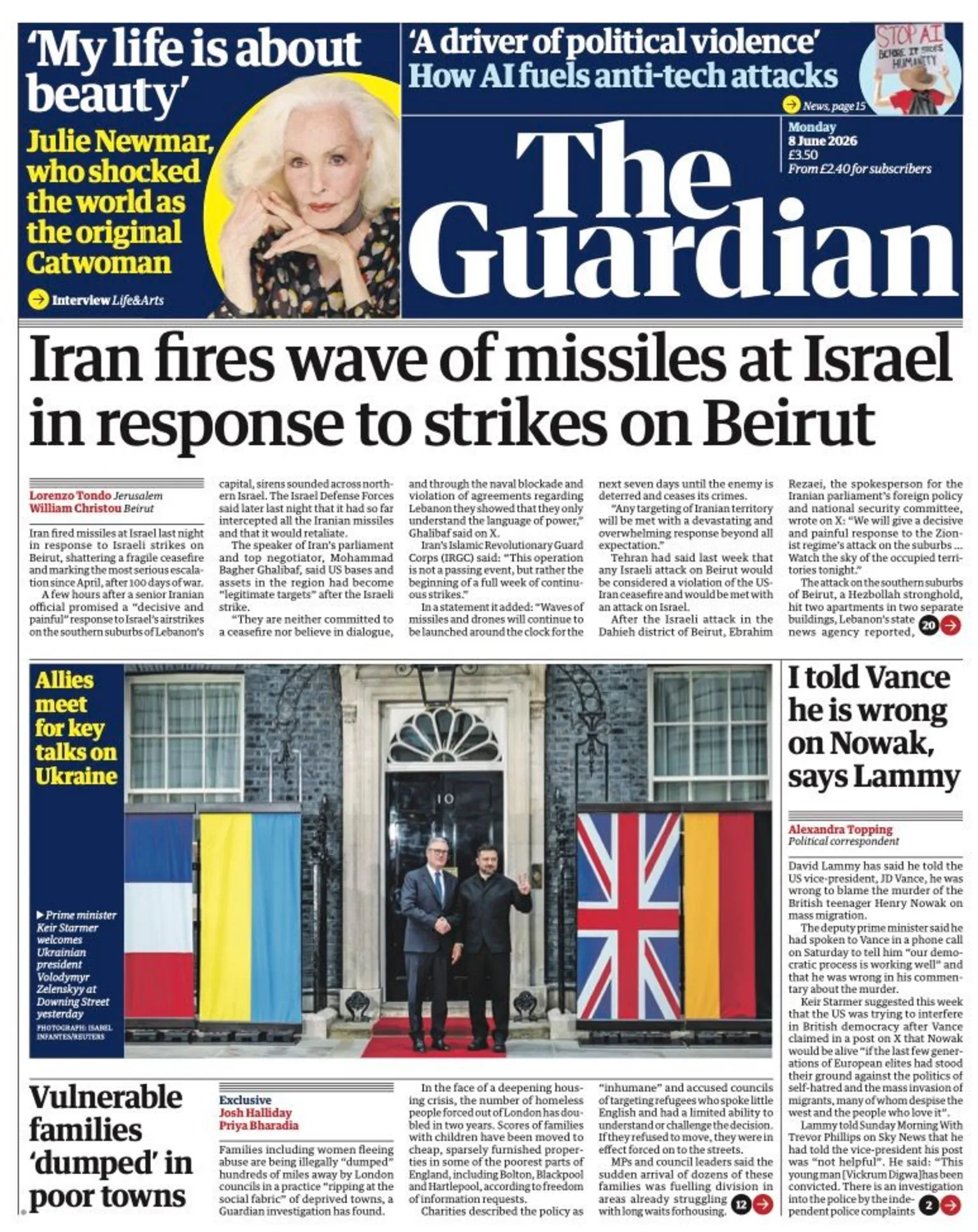 The headline on the front page of reads: