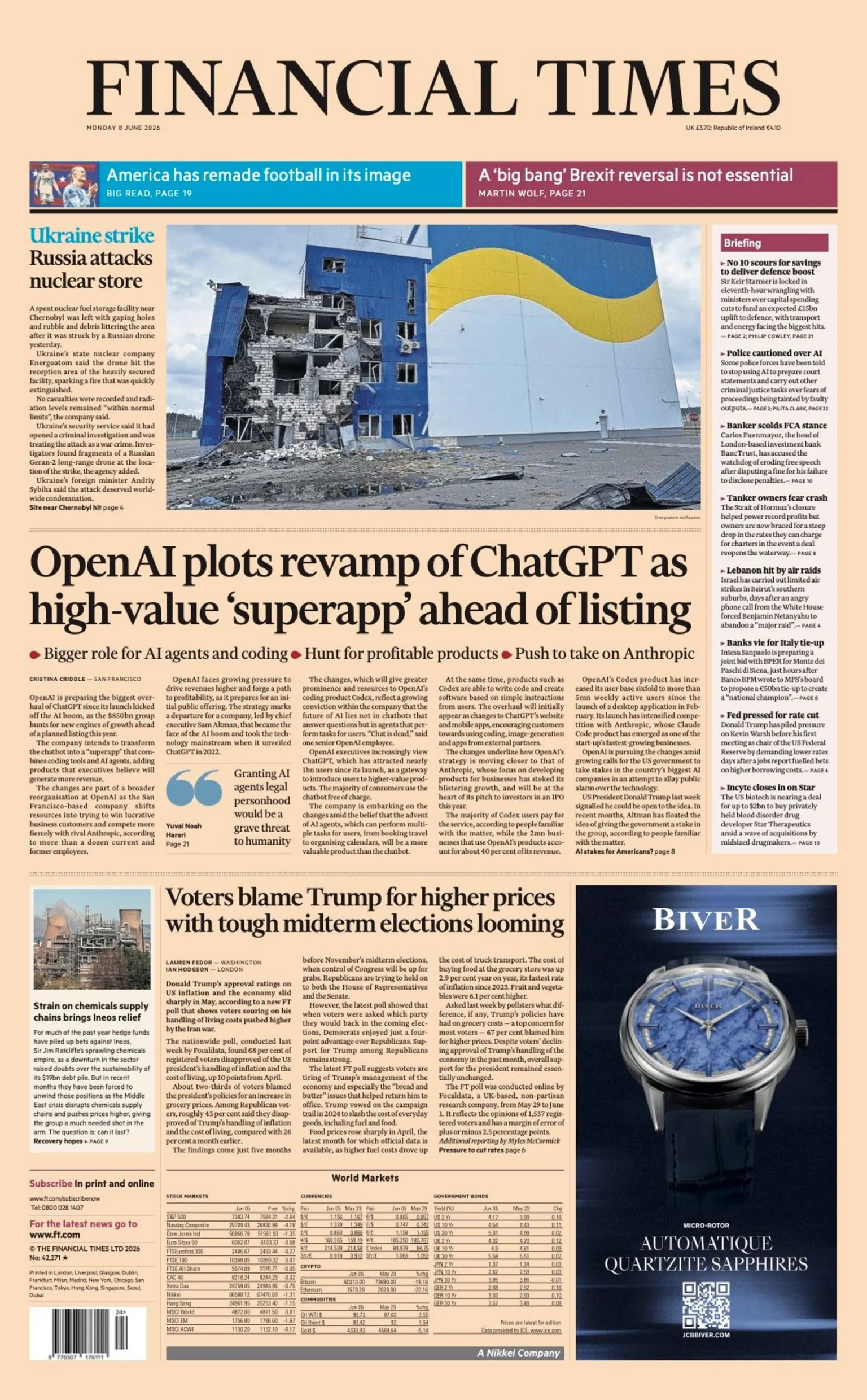The headline on the front page of the Financial Times reads: