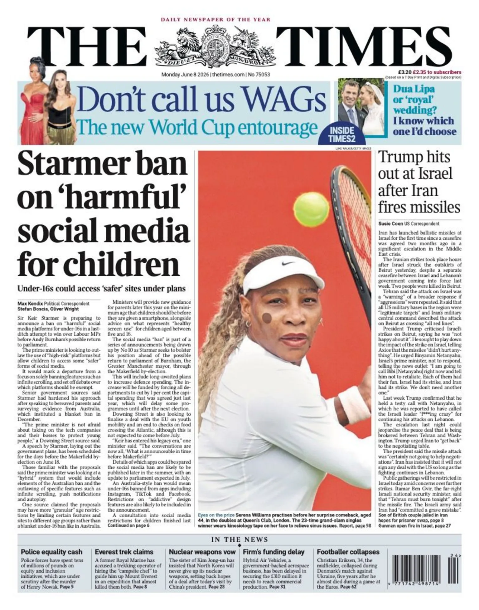 The headline on the front page of the Times reads: