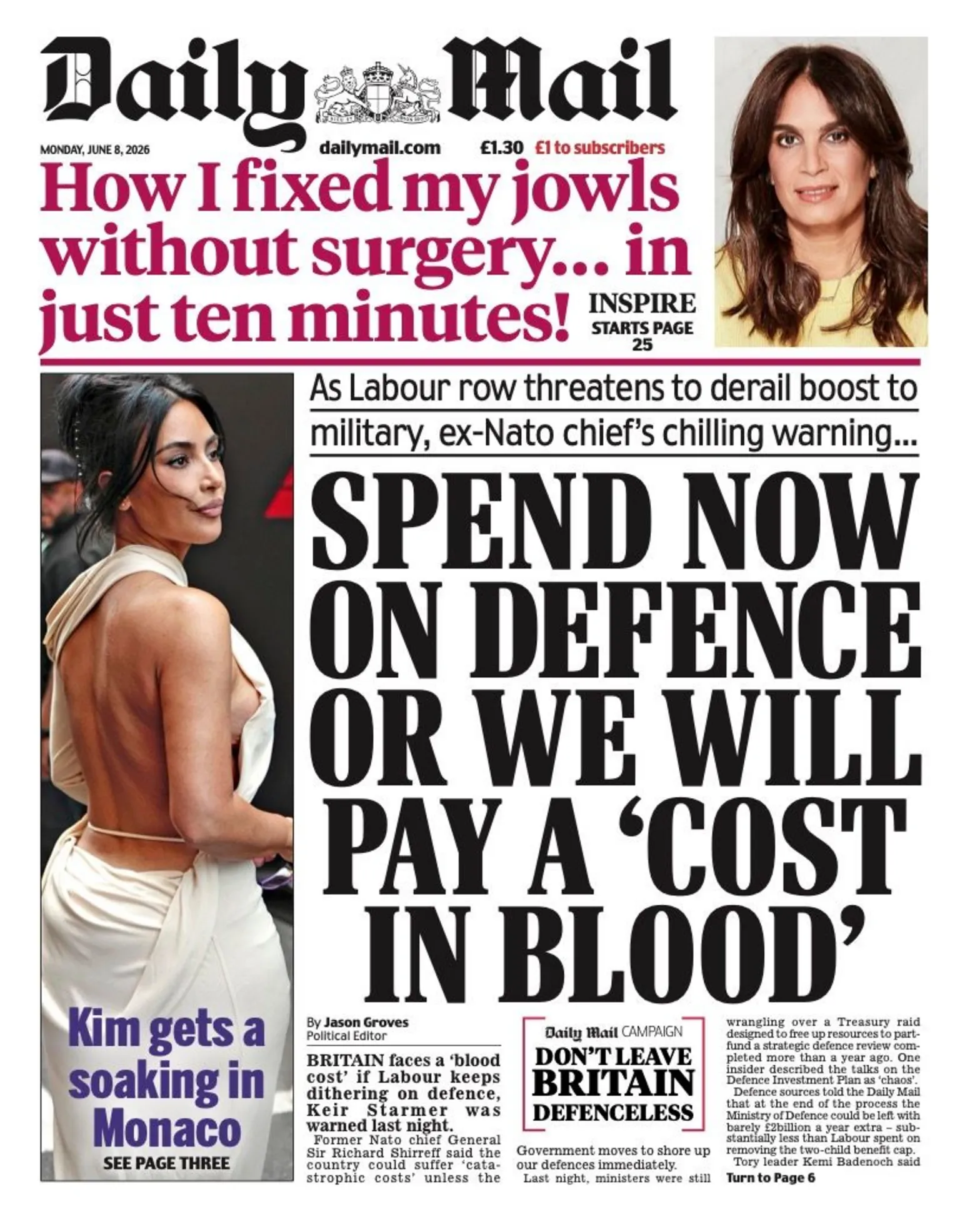 The headline on the front page of the Daily Mail reads:
