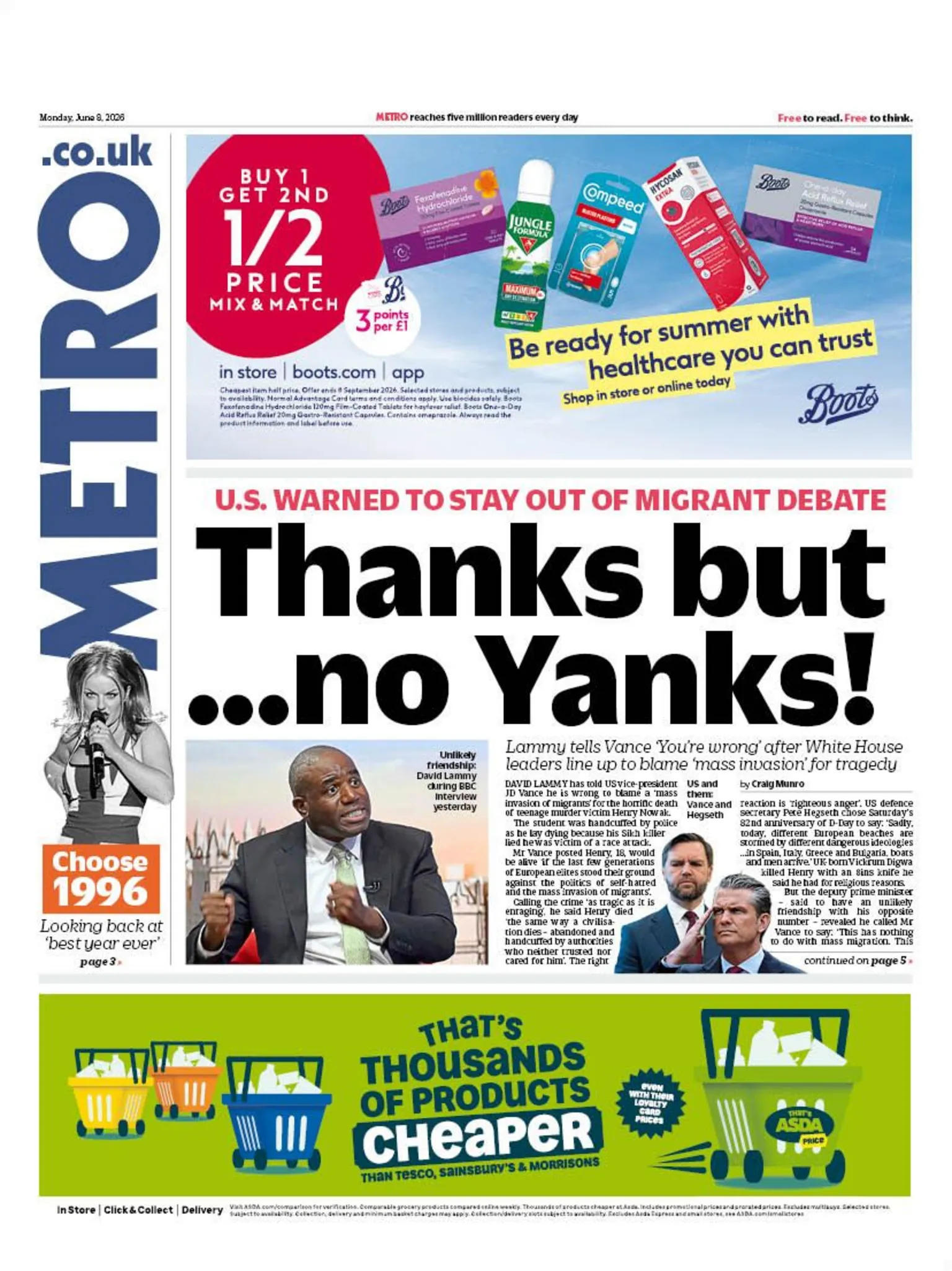 The headline on the front page of the Metro reads: