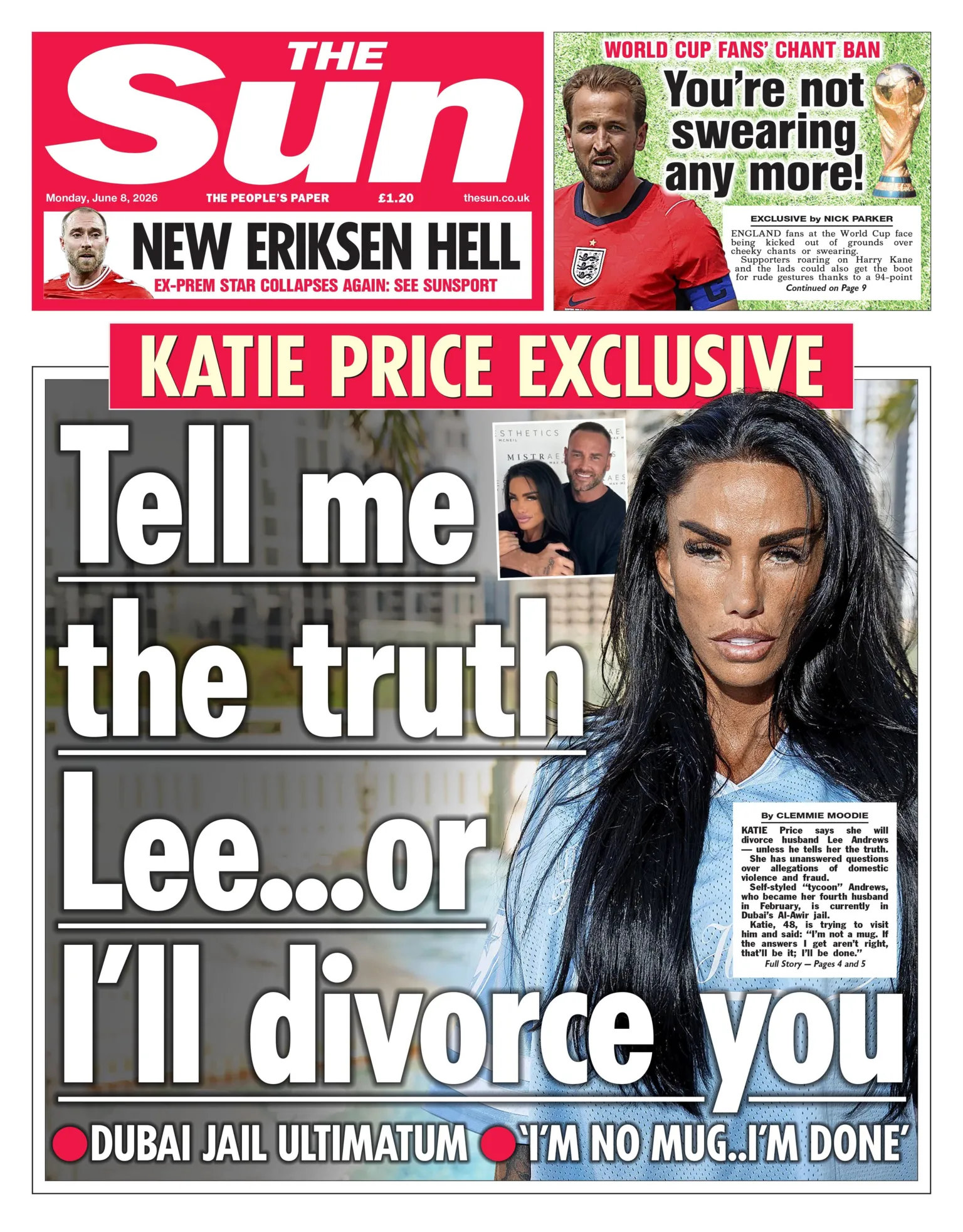 The headline on the front page of the Sun reads: