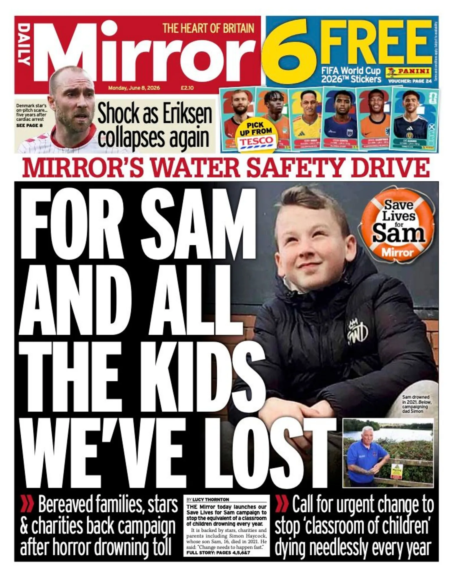 The headline on the front page of the Daily Mirror reads:
