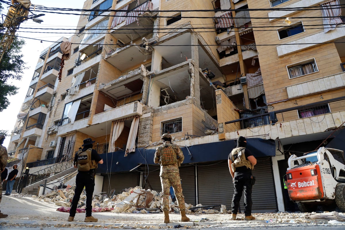 Damage is seen at the site of an Israeli airstrike that targeted a residential apartment in the Mreijeh area of Beirut’s southern suburbs on 7 June 2026.