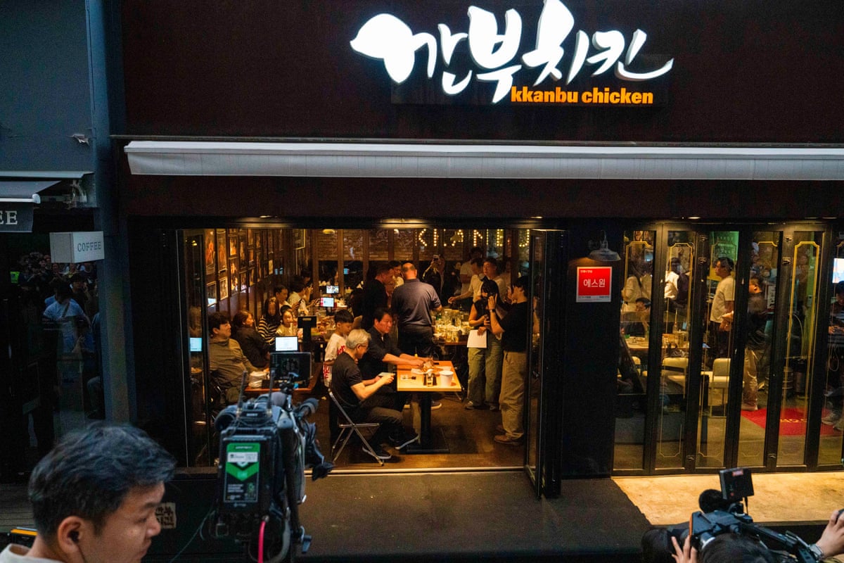 Nvidia founder and CEO Jensen Huang dining with SK Group chairman Chey Tae-Won at Kkanbu Chicken, during Huang's visit to Seoul.