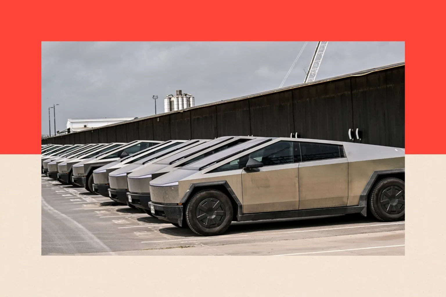 A fleet of Tesla cybertrucks