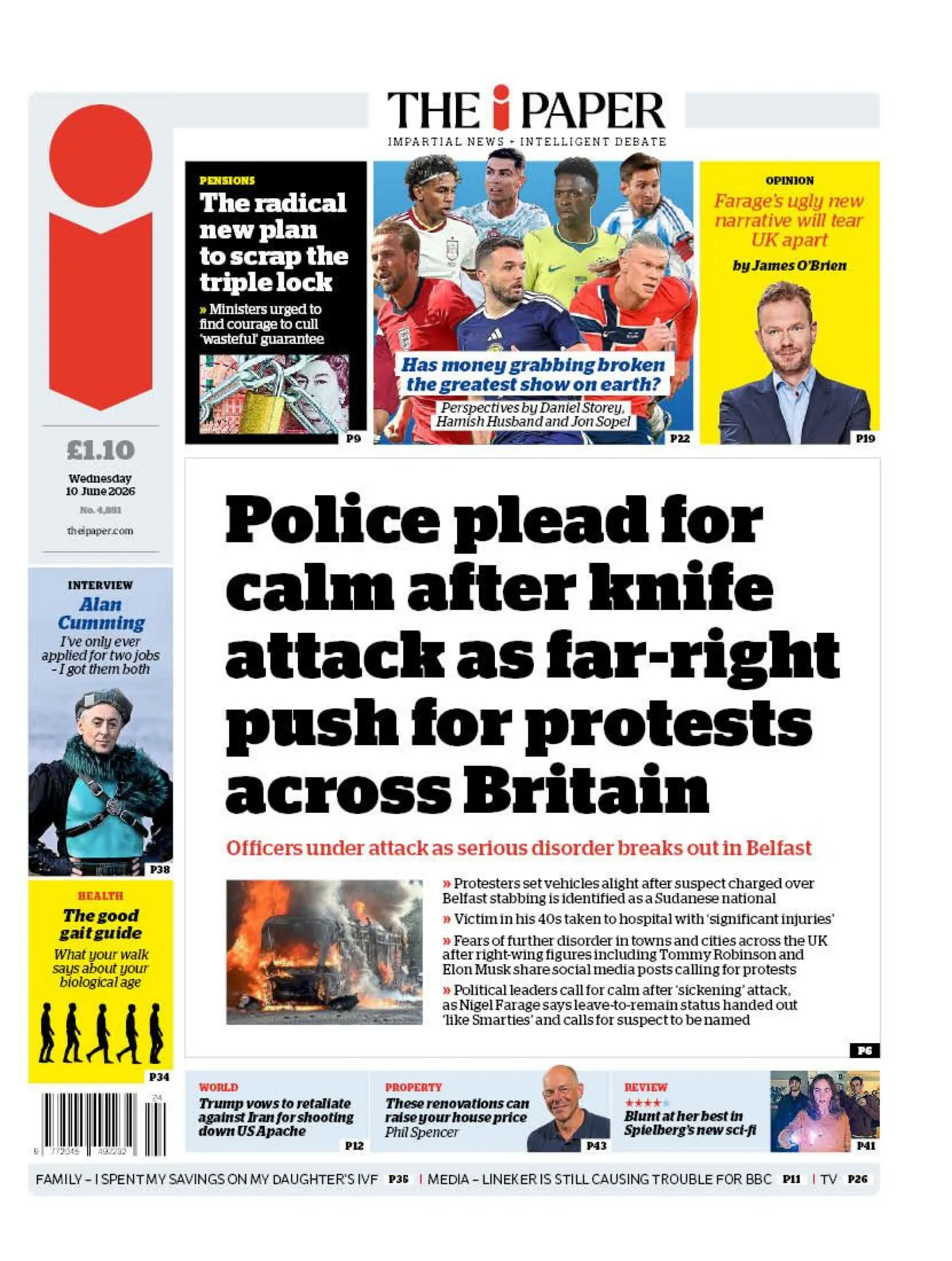 The headline on the front page of the i Paper reads: