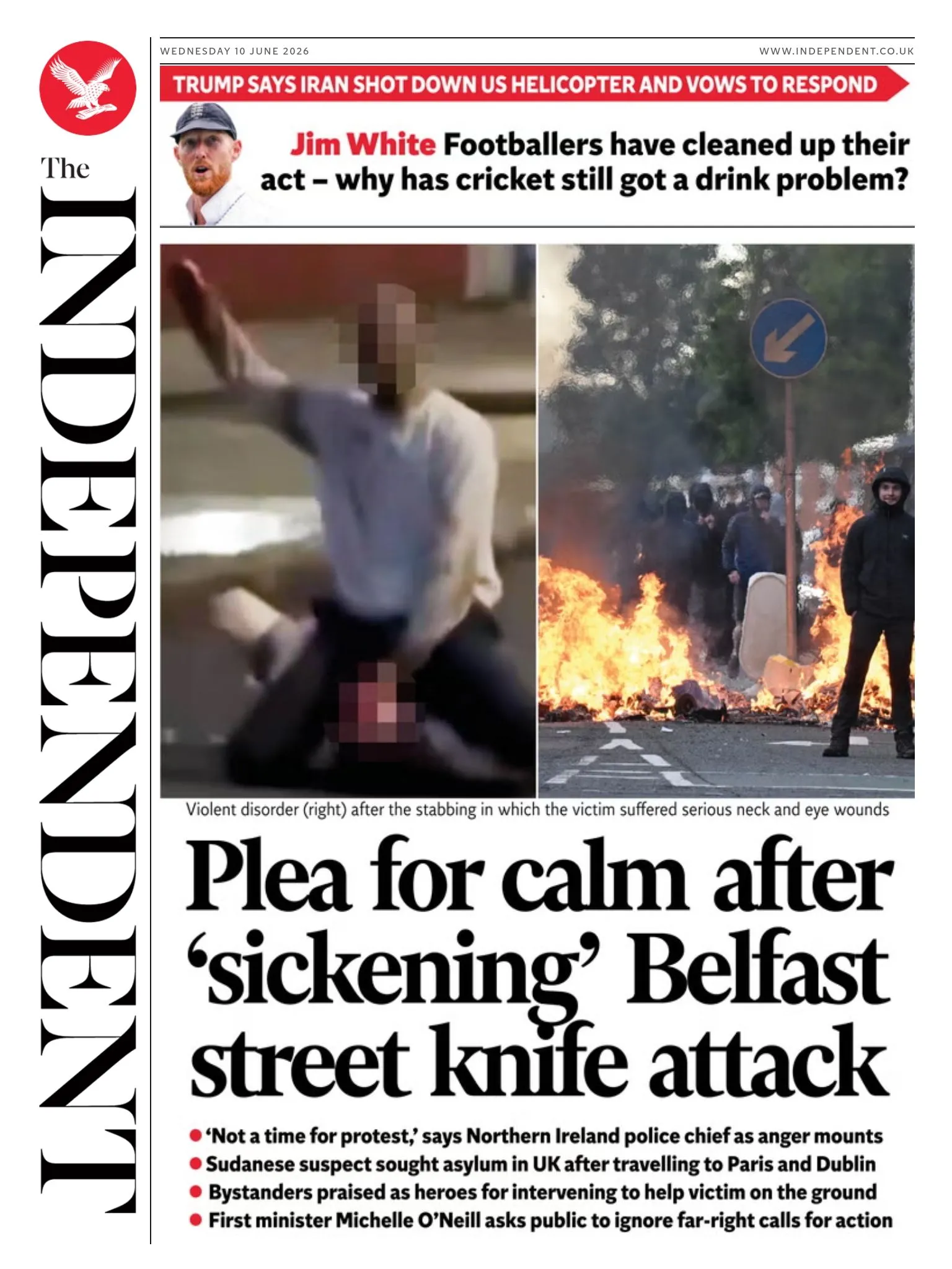The headline on the front page of the Independent reads: