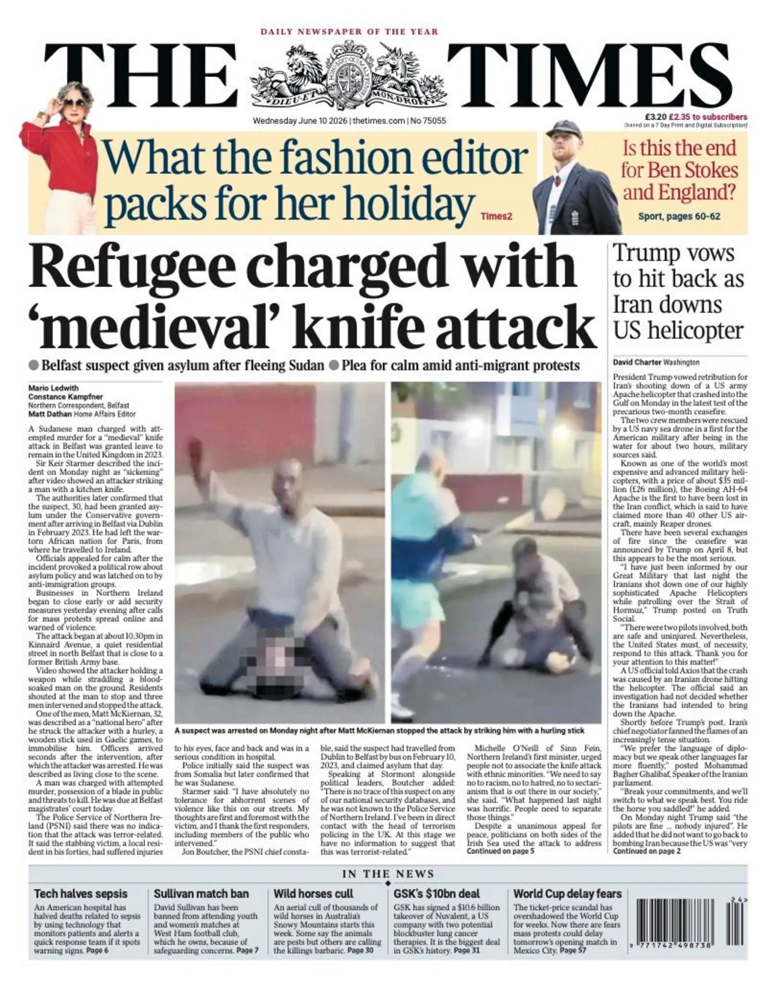The headline on the front page of the Times reads: