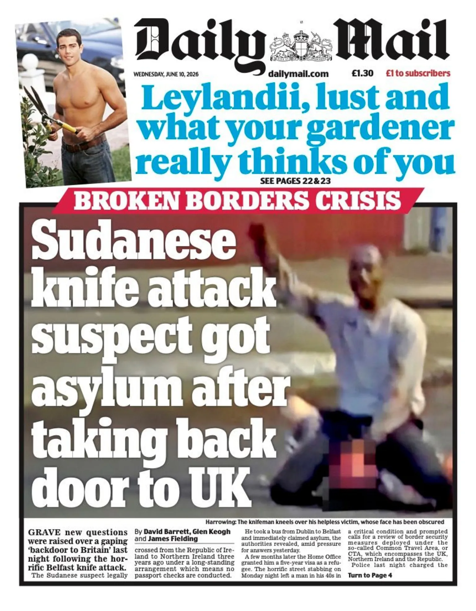 The headline on the front page of the Daily Mail reads:
