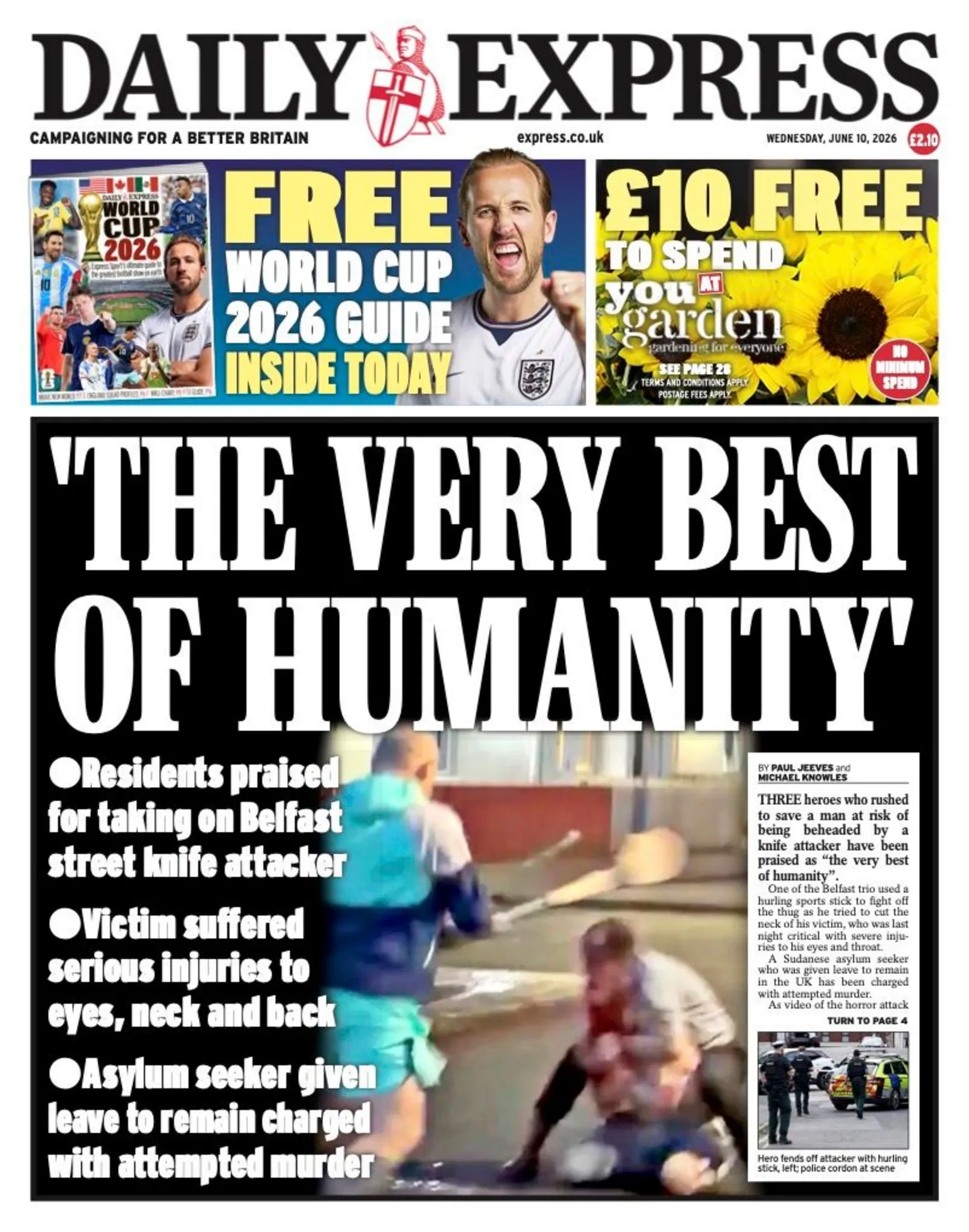 The headline on the front page of the Daily Express reads: