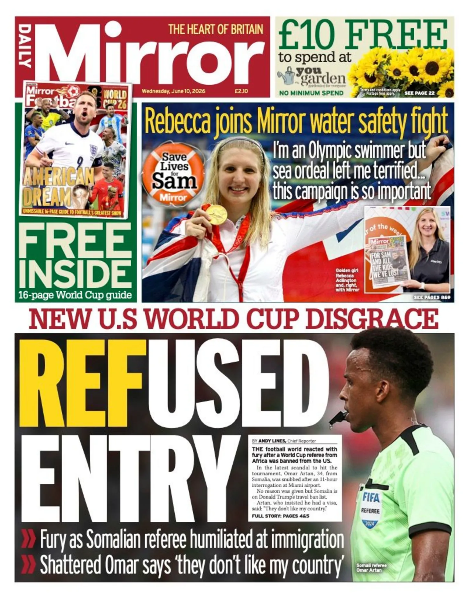 The headline on the front page of the Daily Mirror reads: