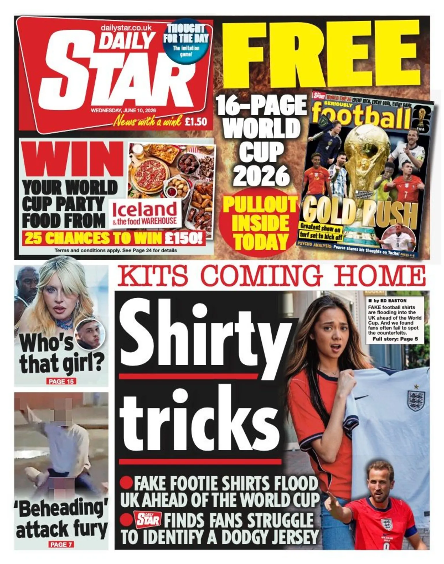 The headline on the front page of the Daily Star reads:
