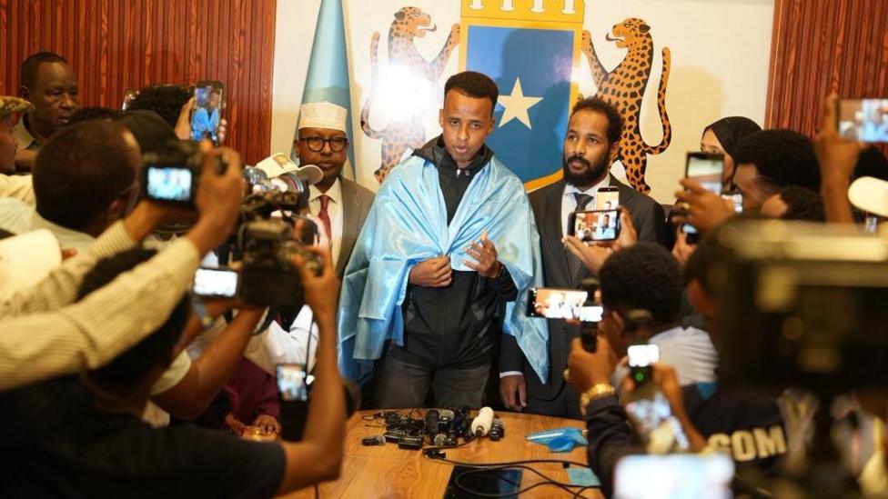 Somali referee Omar Abdulkadir Artan speaking to the press.