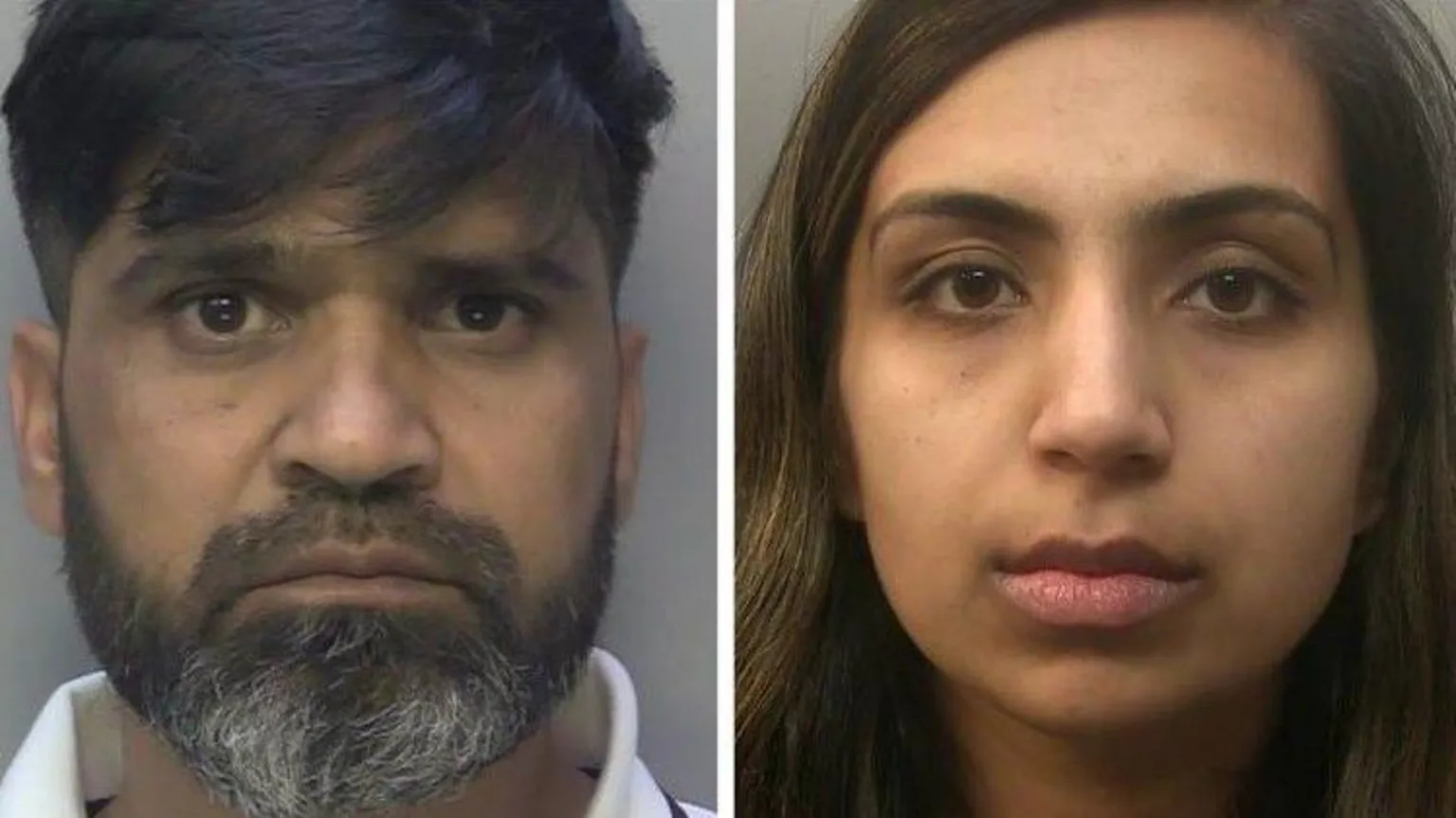 Surrey Police Mugshot of Urfan Sharif and Beinash Batool. Both are looking directly at the camera. 