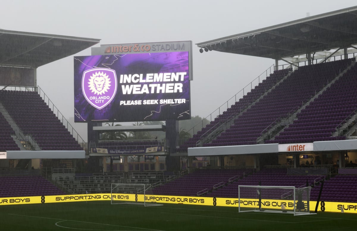 A weather warning is displayed in Orlando before England v Costa Rica
