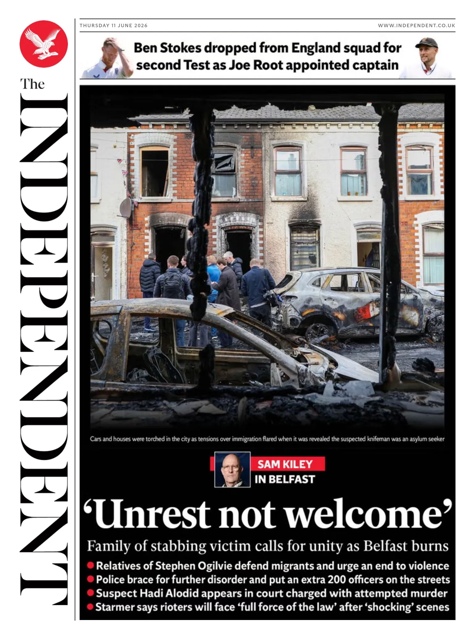 The headline on the front page of the Independent reads: 