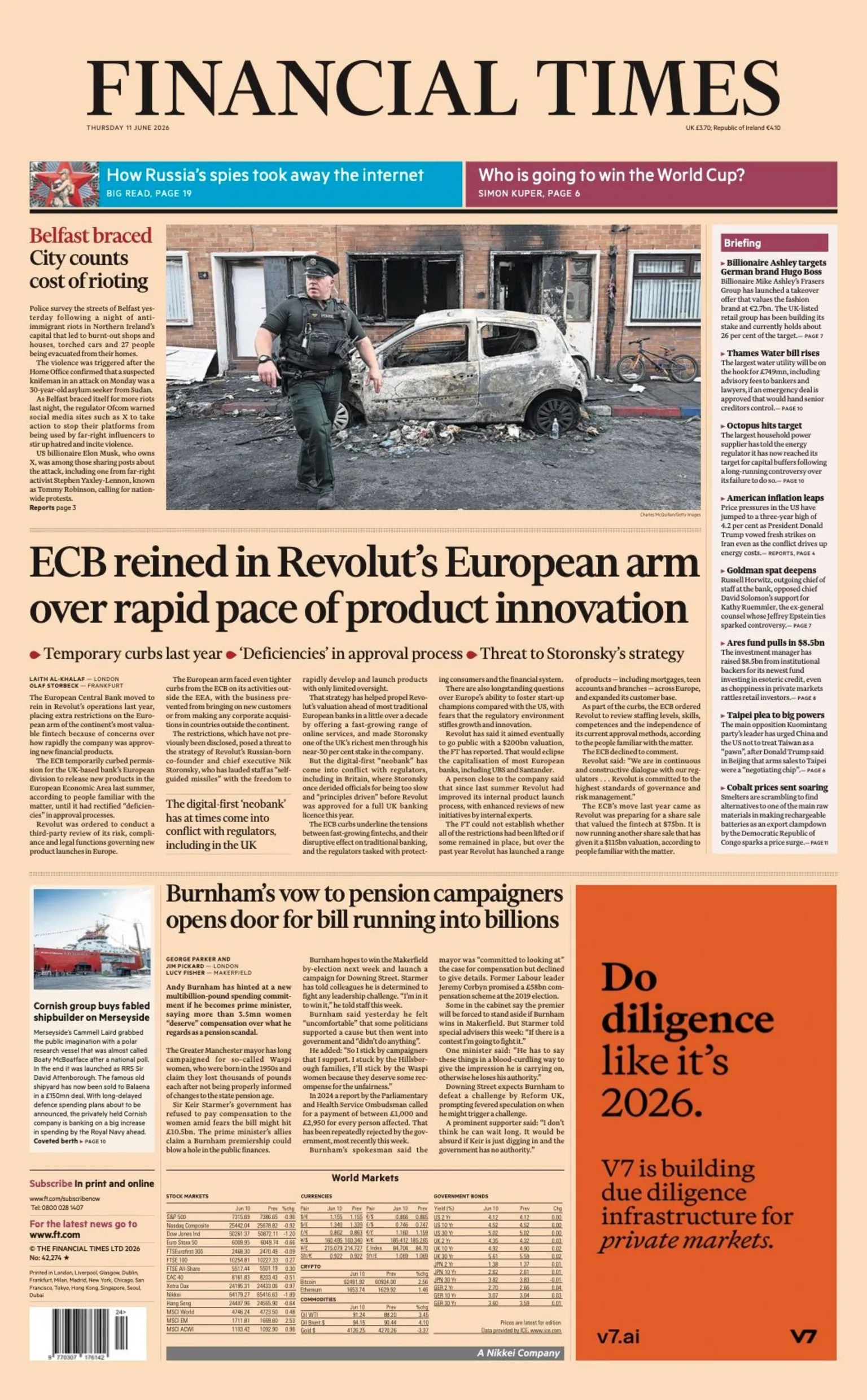 The headline on the front page of the Financial Times reads: 