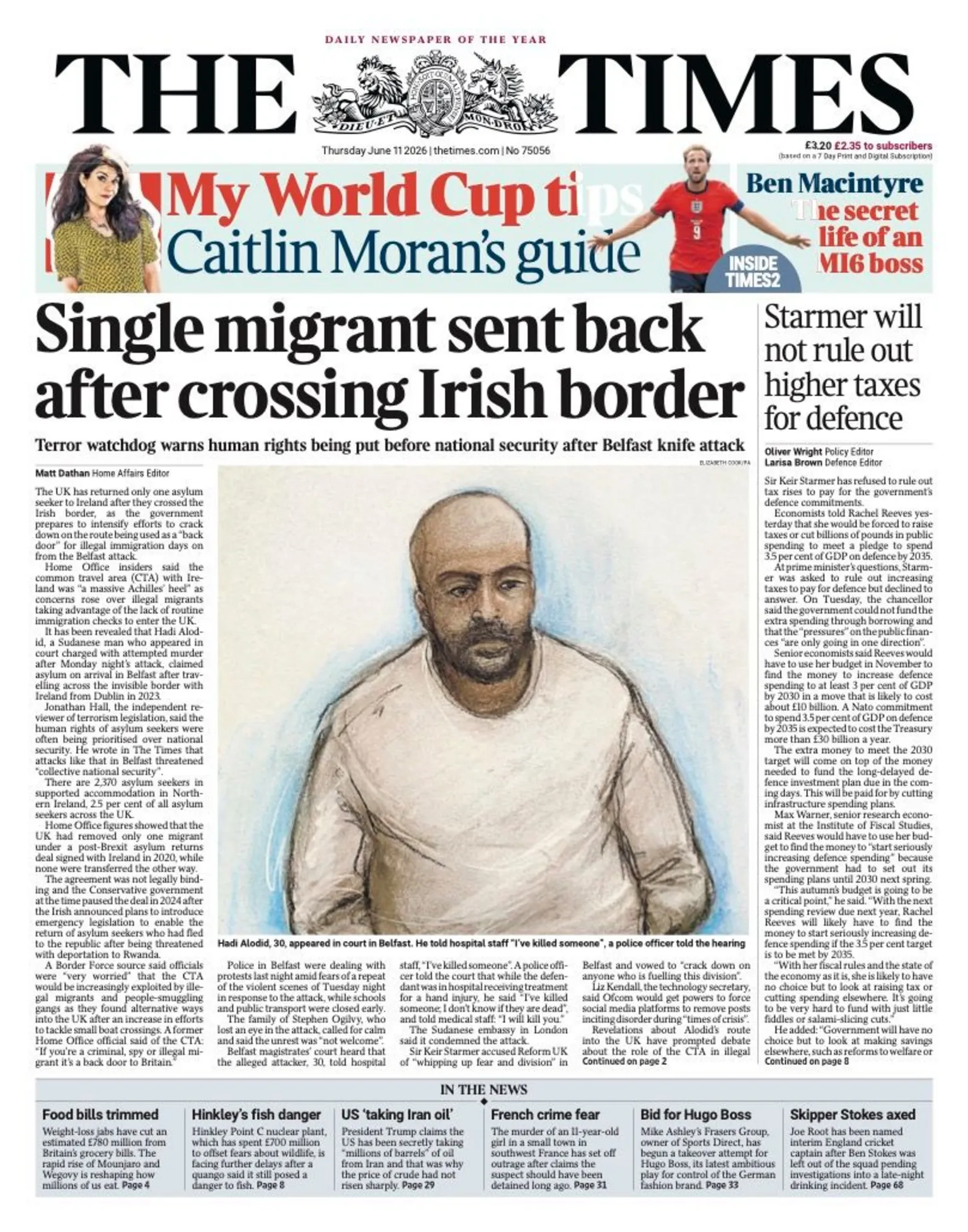 The headline on the front page of the Times reads: 