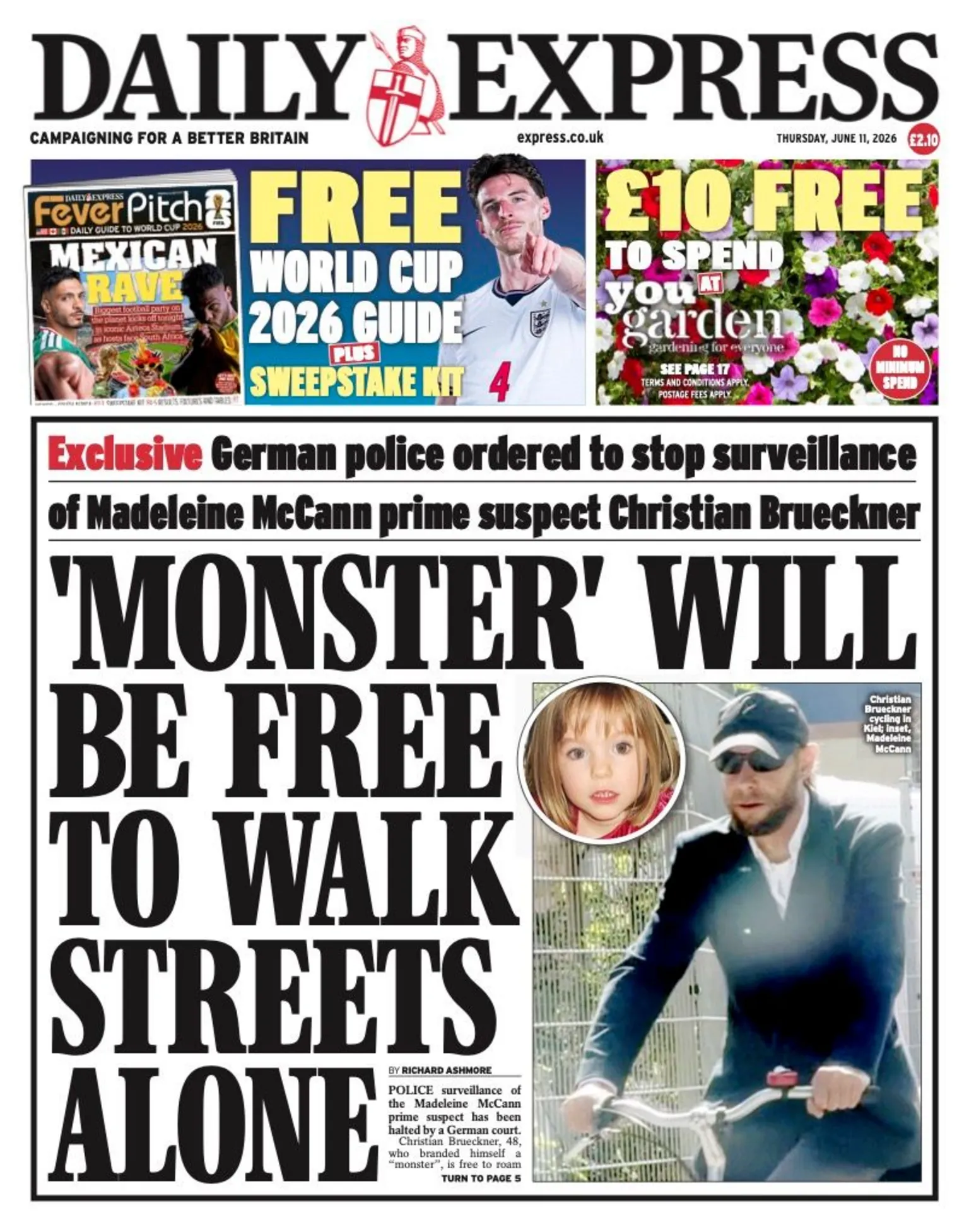 The headline on the front page of the Daily Express reads: 