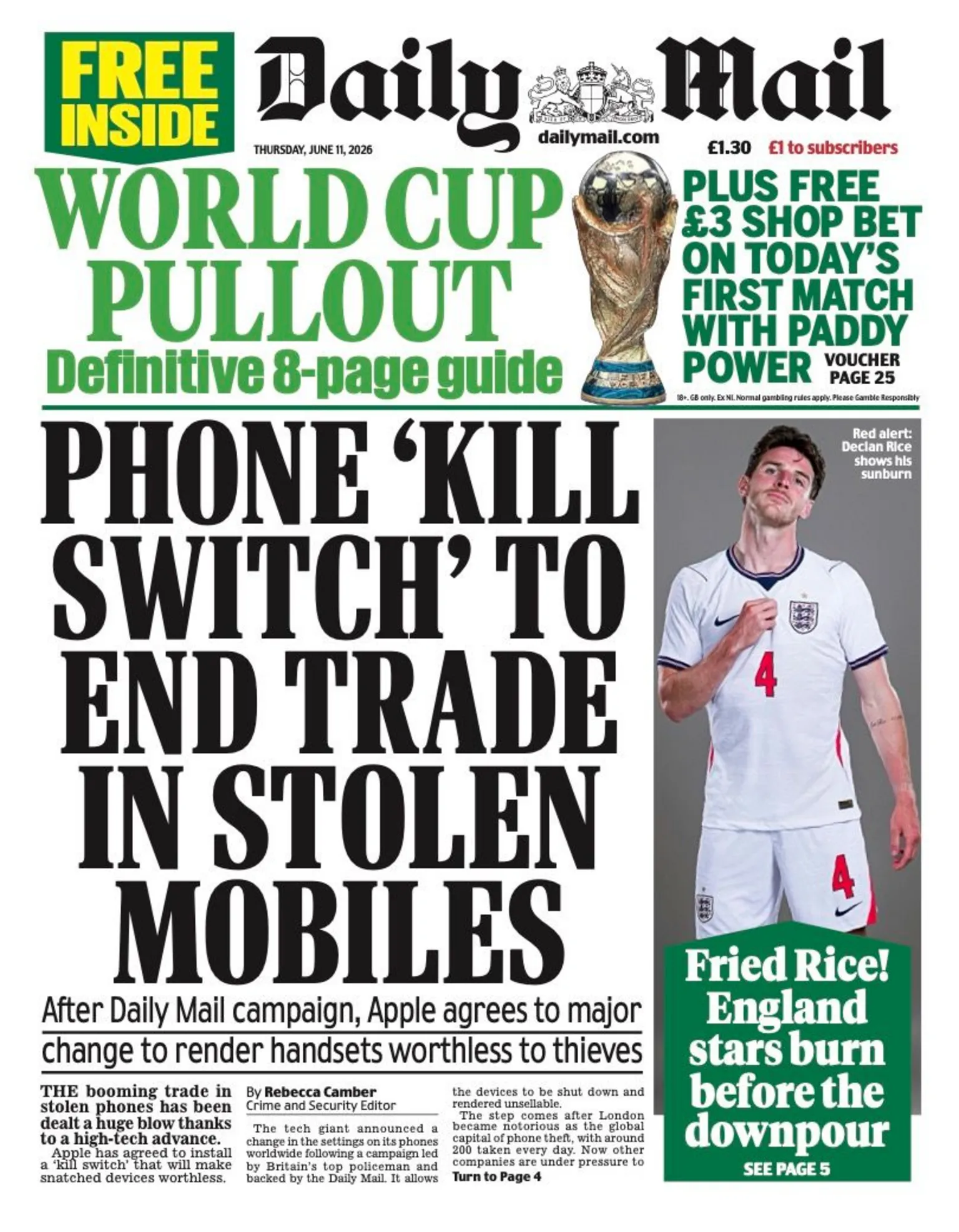 The headline on the front page of the Daily Mail reads: 