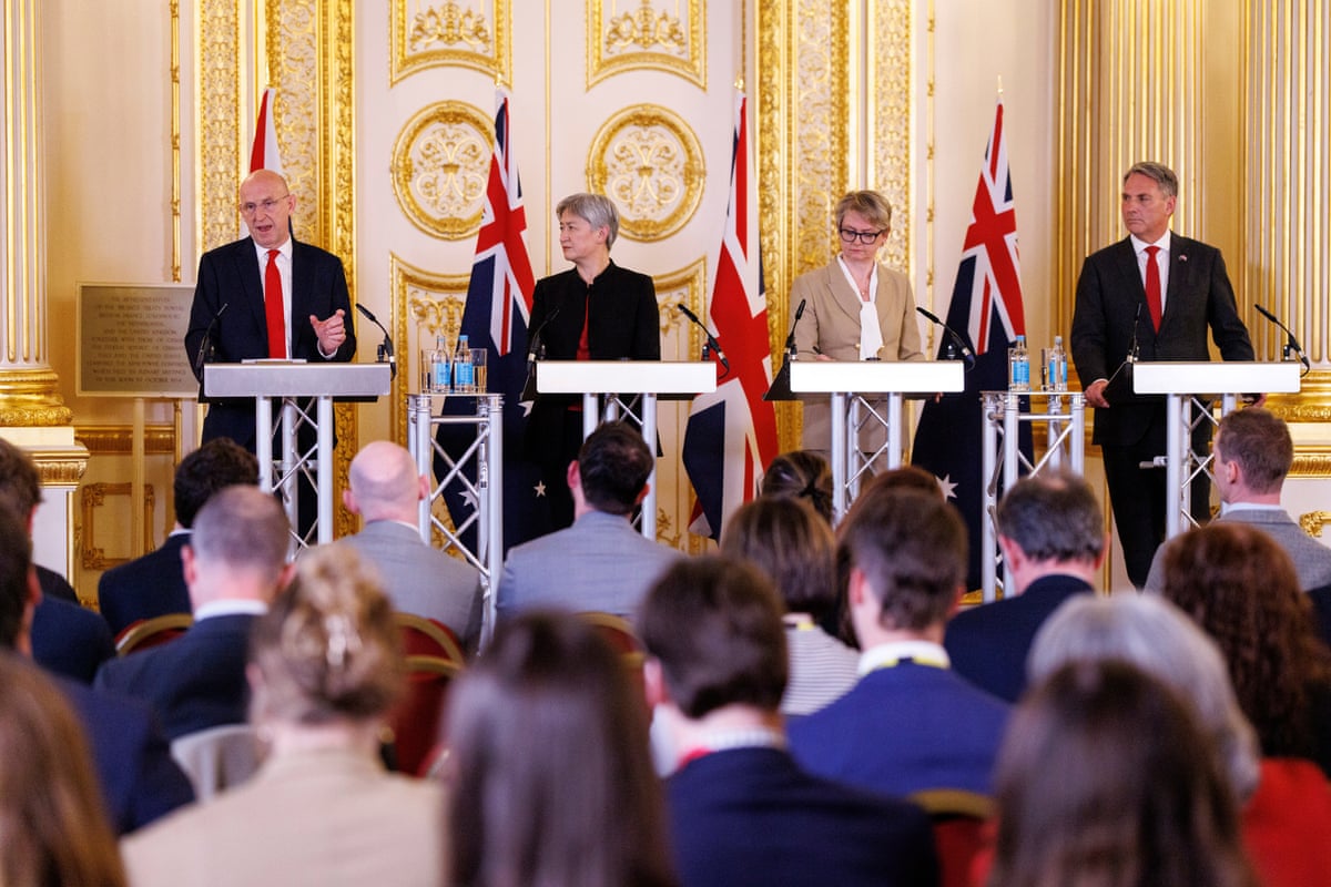 (Left to right) UK defence secretary John Healey, Australian foreign minister Penny Wong, UK foreign secretary Yvette Cooper, and Australian defence minister Richard Marles at press conference during Aukmin Summit in London, 10 June 2026.