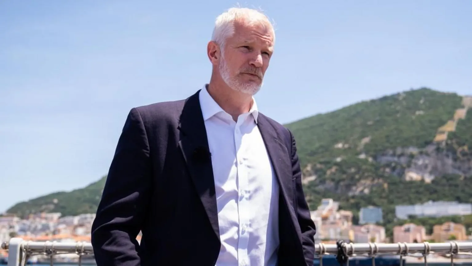  Armed forces minister Al Carns speaking to the media during a visit to RFA Lyme Bay in Gibraltar,