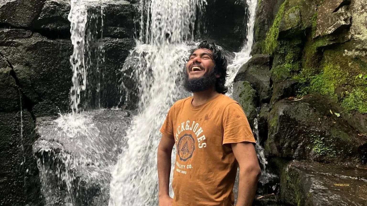Supplied Faizan Rafik with a waterfall in the background