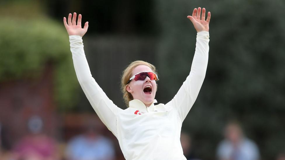 Kirstie Gordon appeals for a wicket against Australia