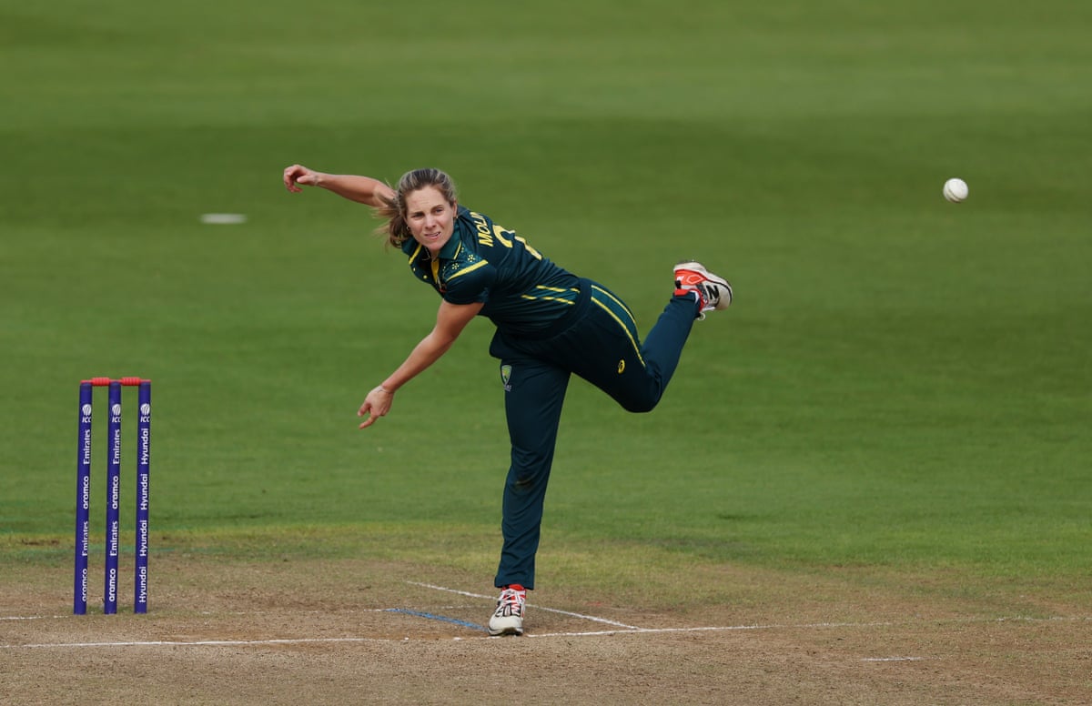 Australia captain Sophie Molineux bowls during a Women’s T20 World Cup warm-up match