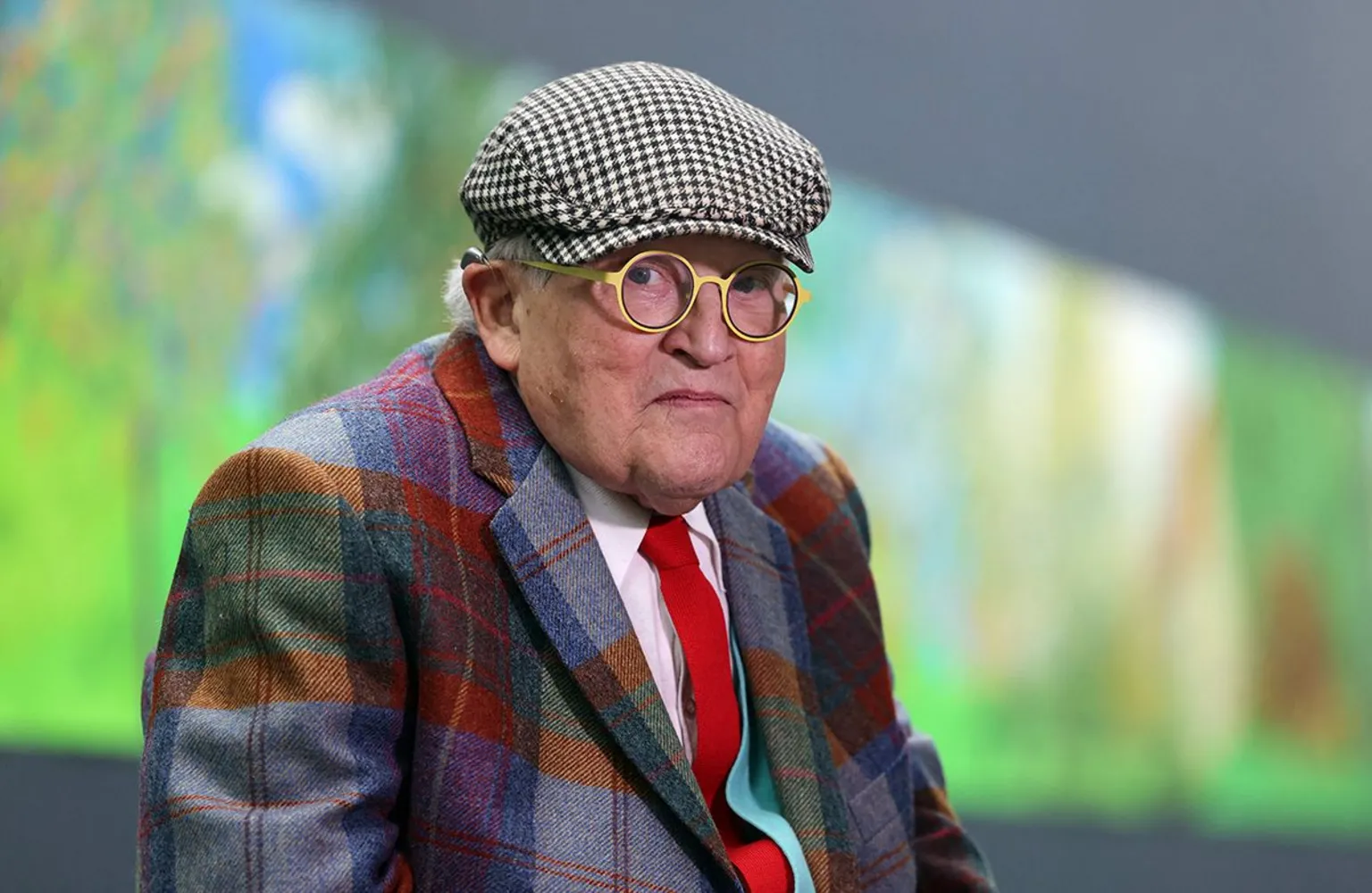 British painter David Hockney poses at the Orangerie museum in Paris, on October 7, 2021