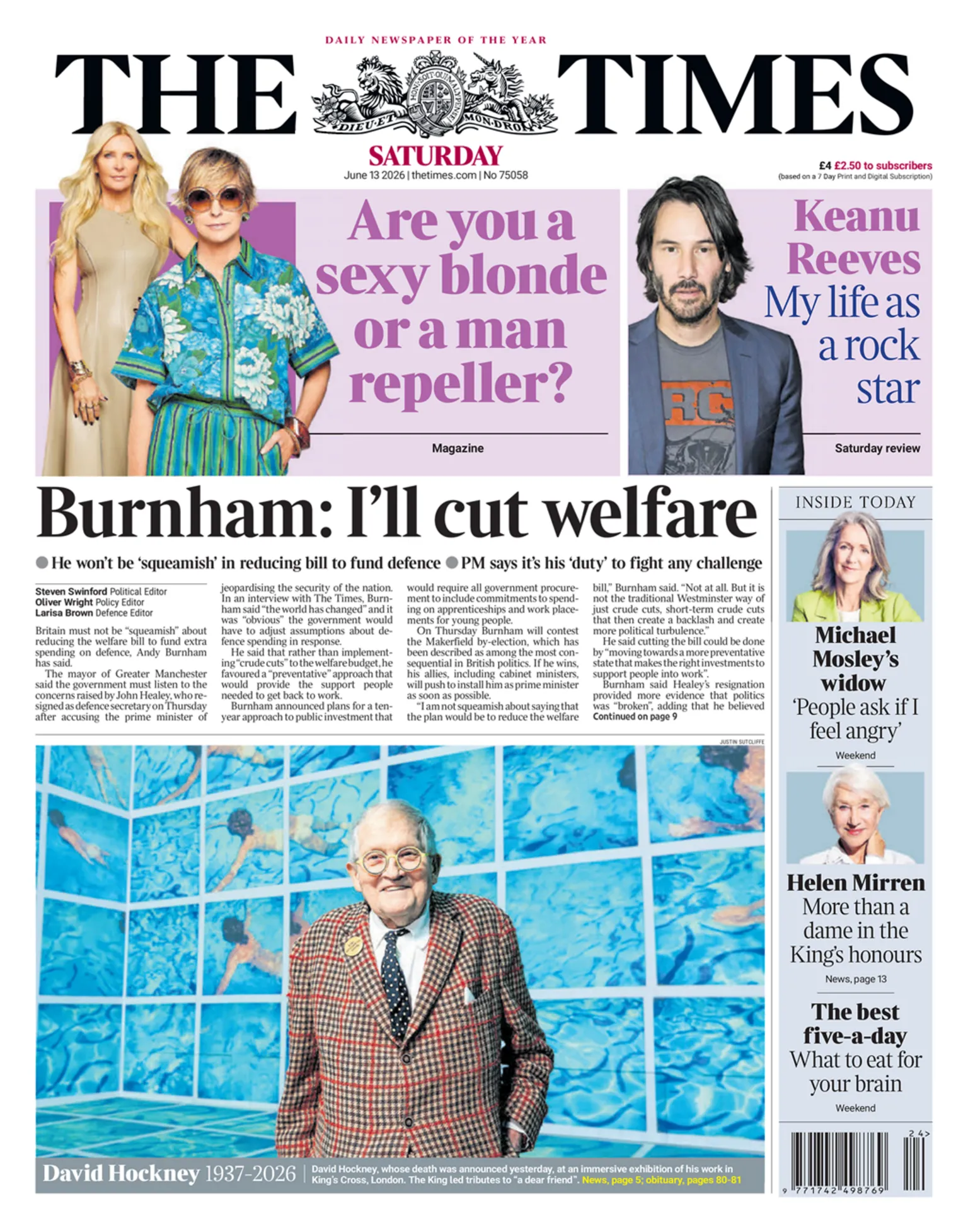 The headline of the Times reads: