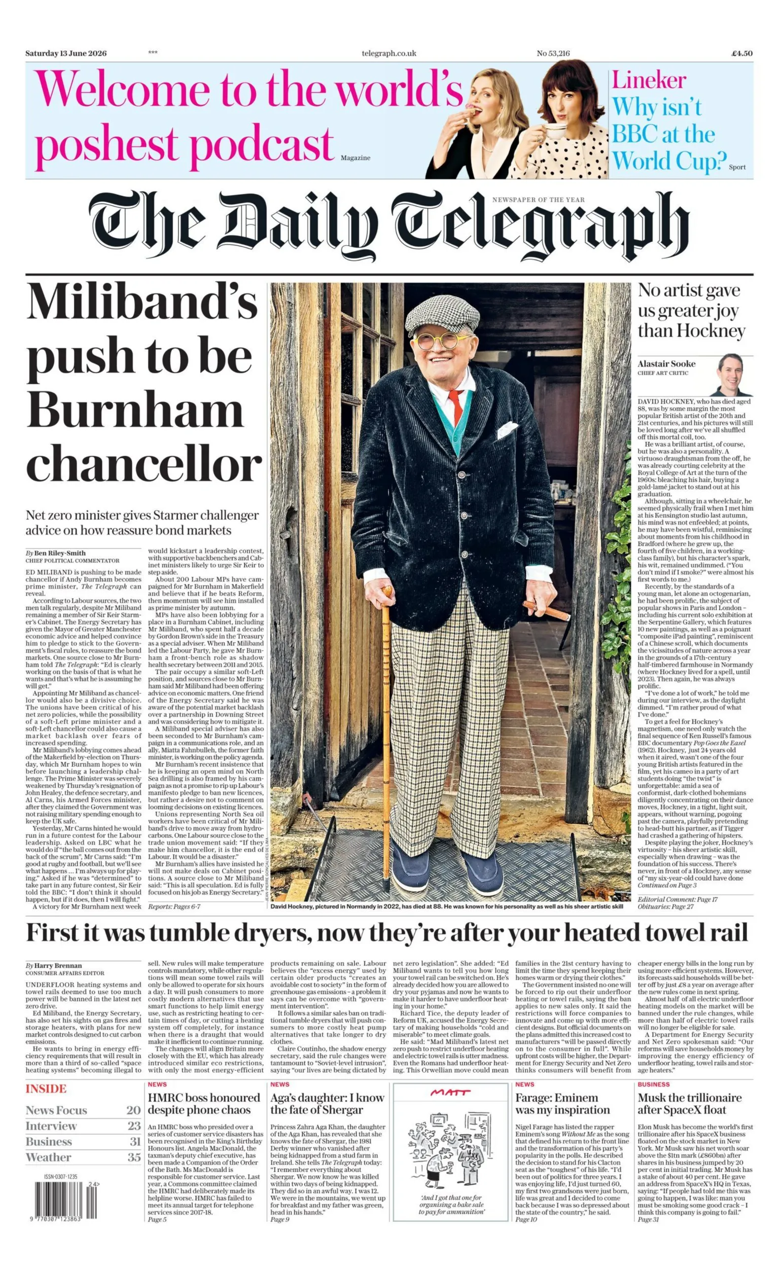 The headline of the the Daily Telegraph reads: