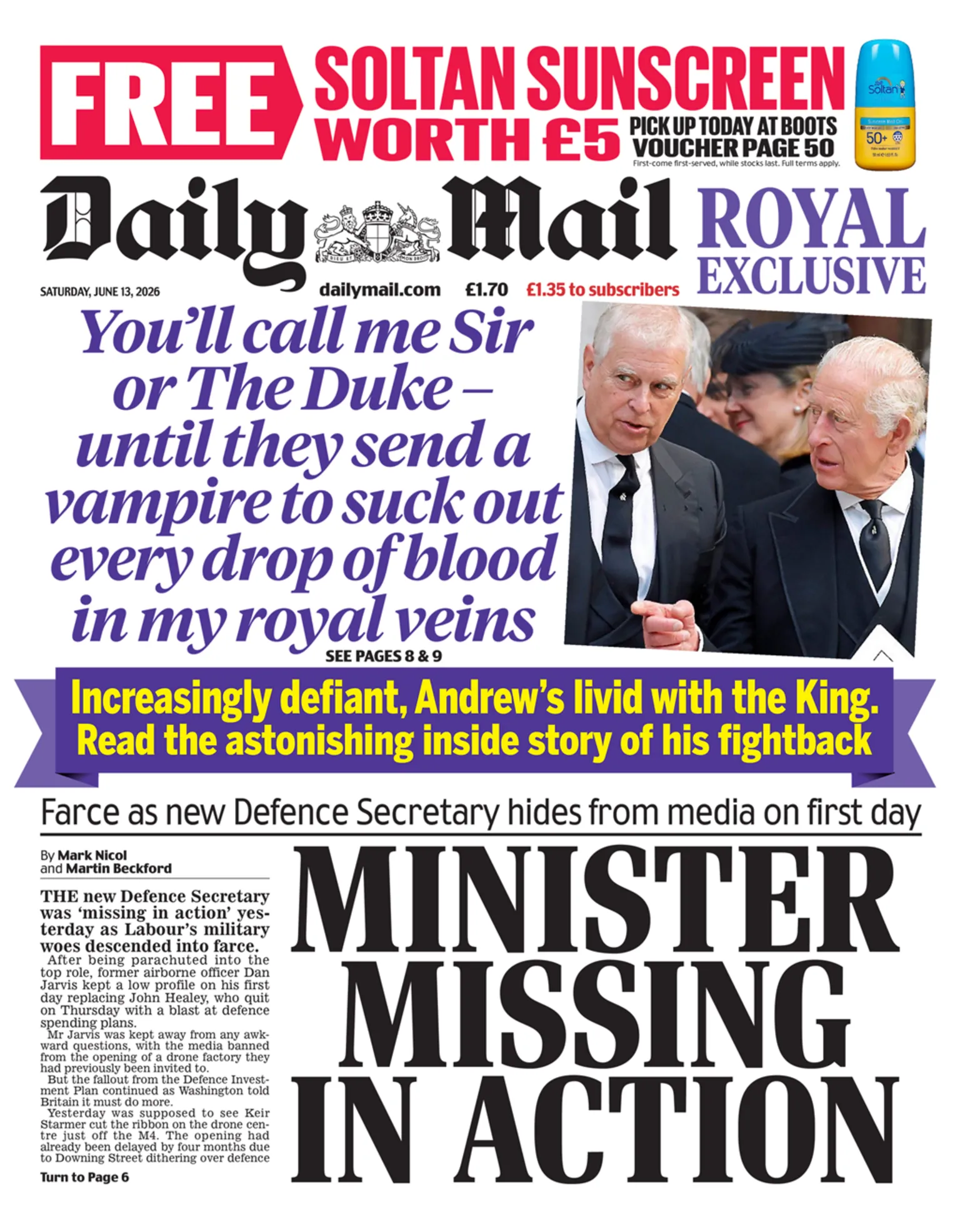 The headline of the Daily Mail reads: