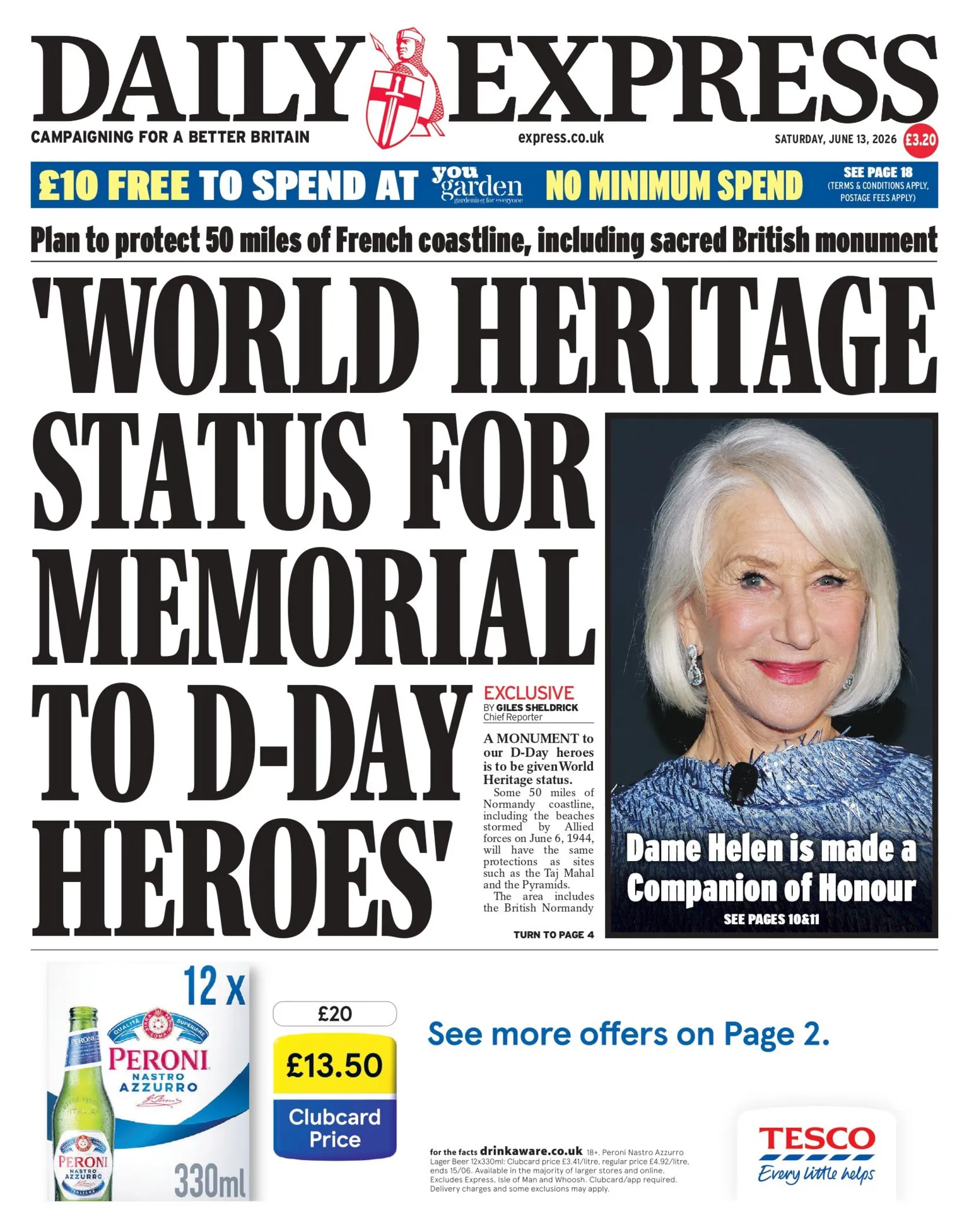 The headline of the Daily Express reads: