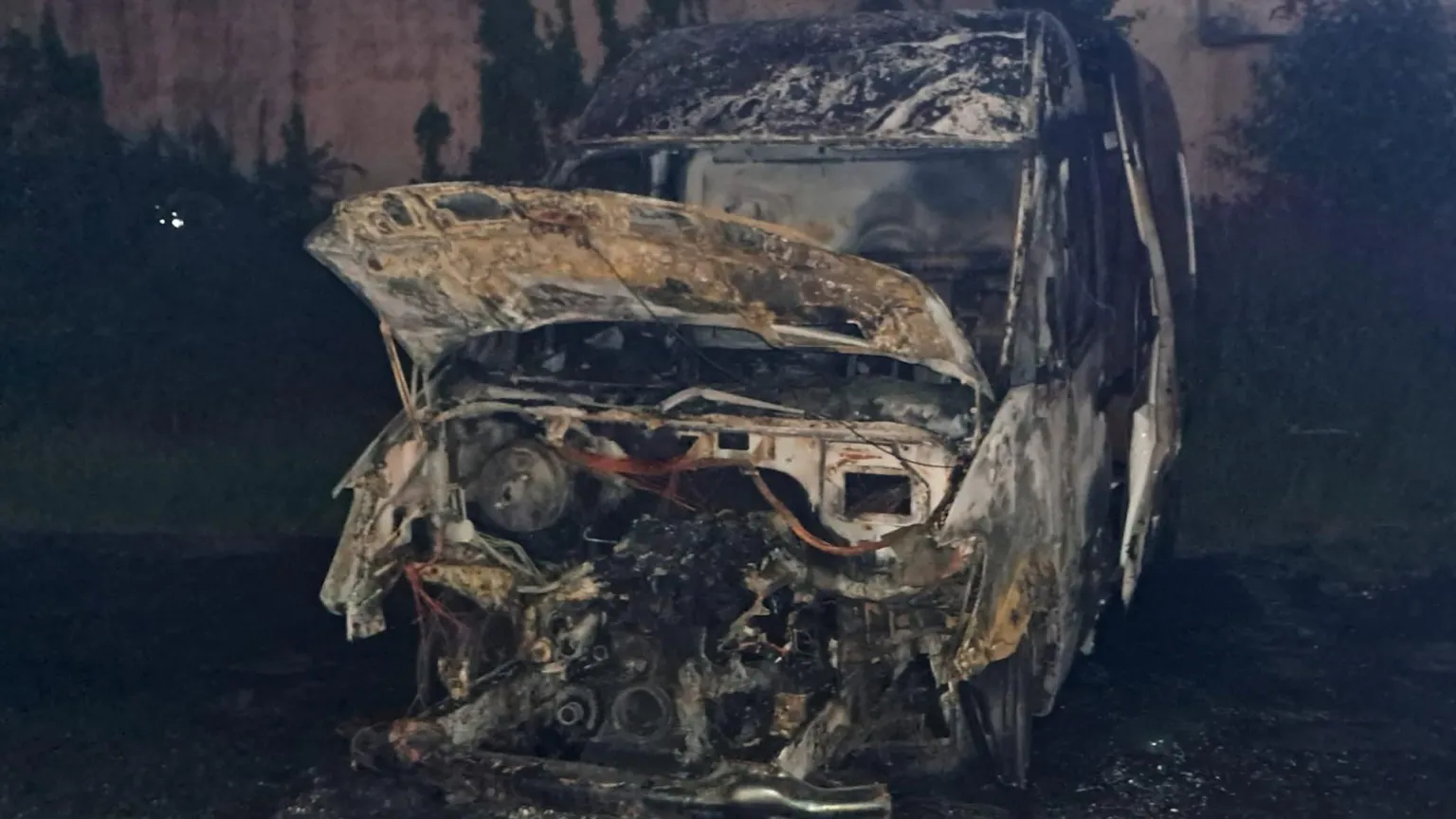 Newry.LN A burnt out van.