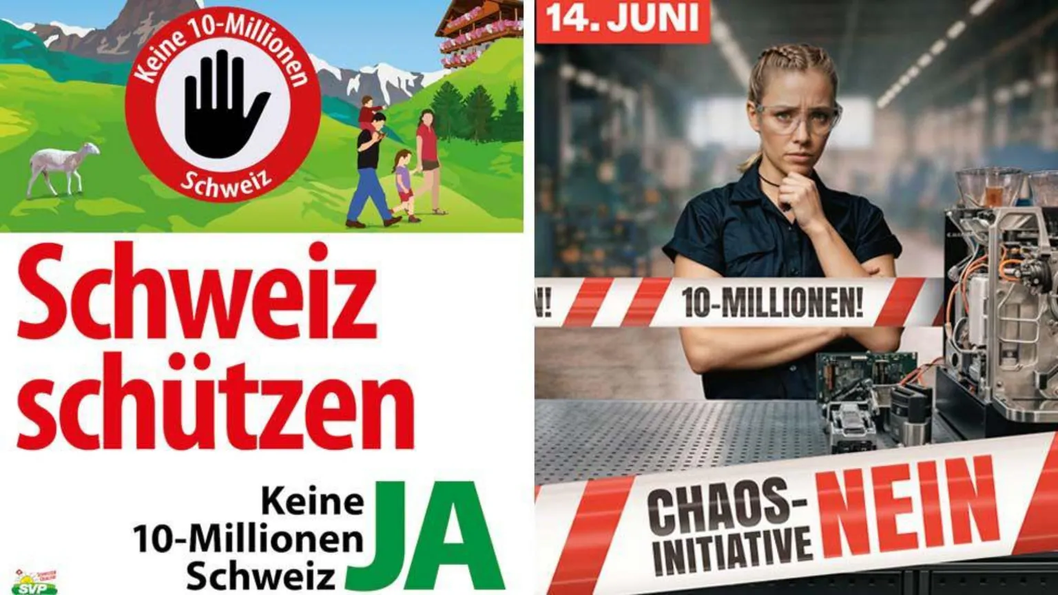 Two posters side by side - one on the left is a Yes-vote poster calling for