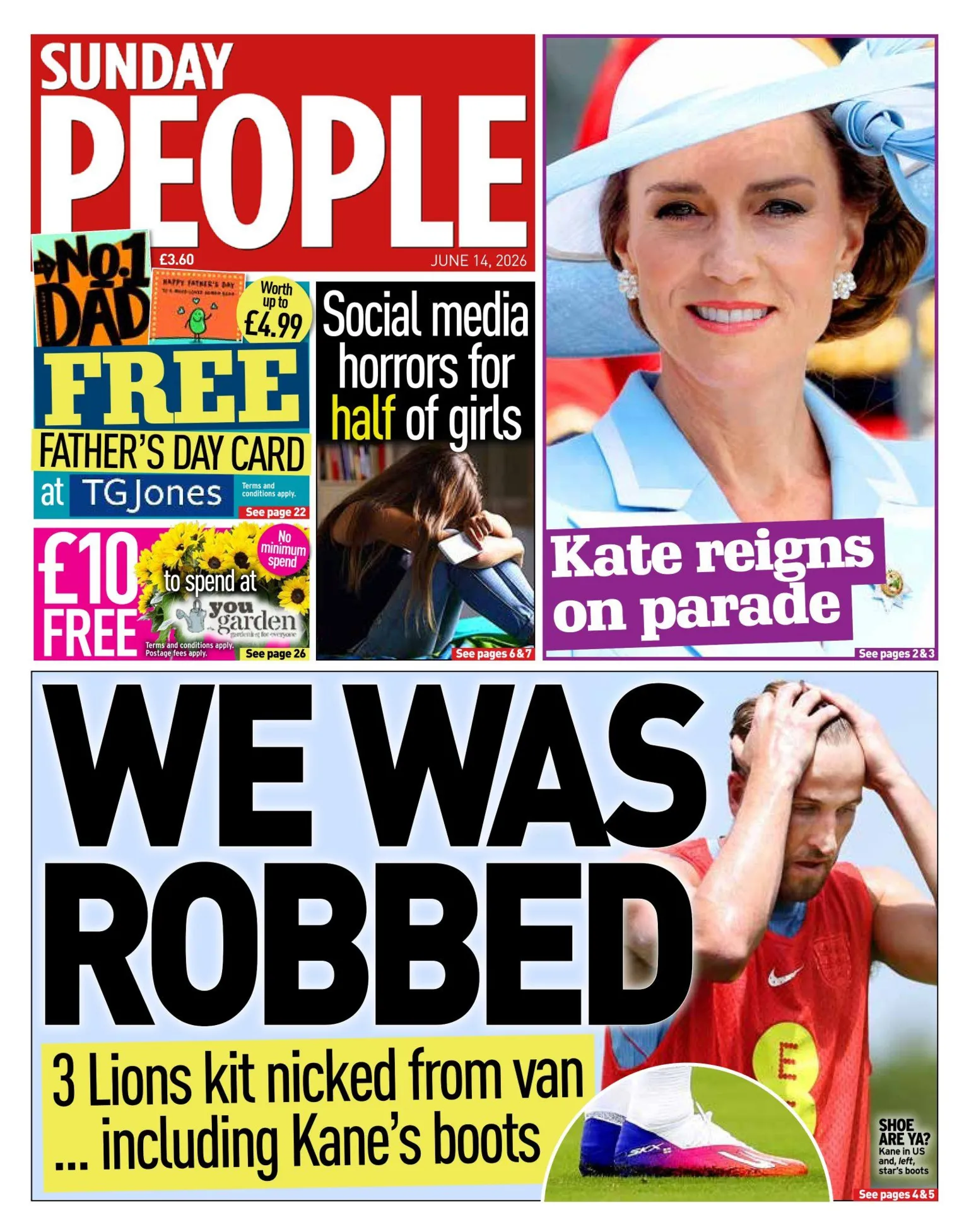 The headline on the front page of the Sunday People reads: 