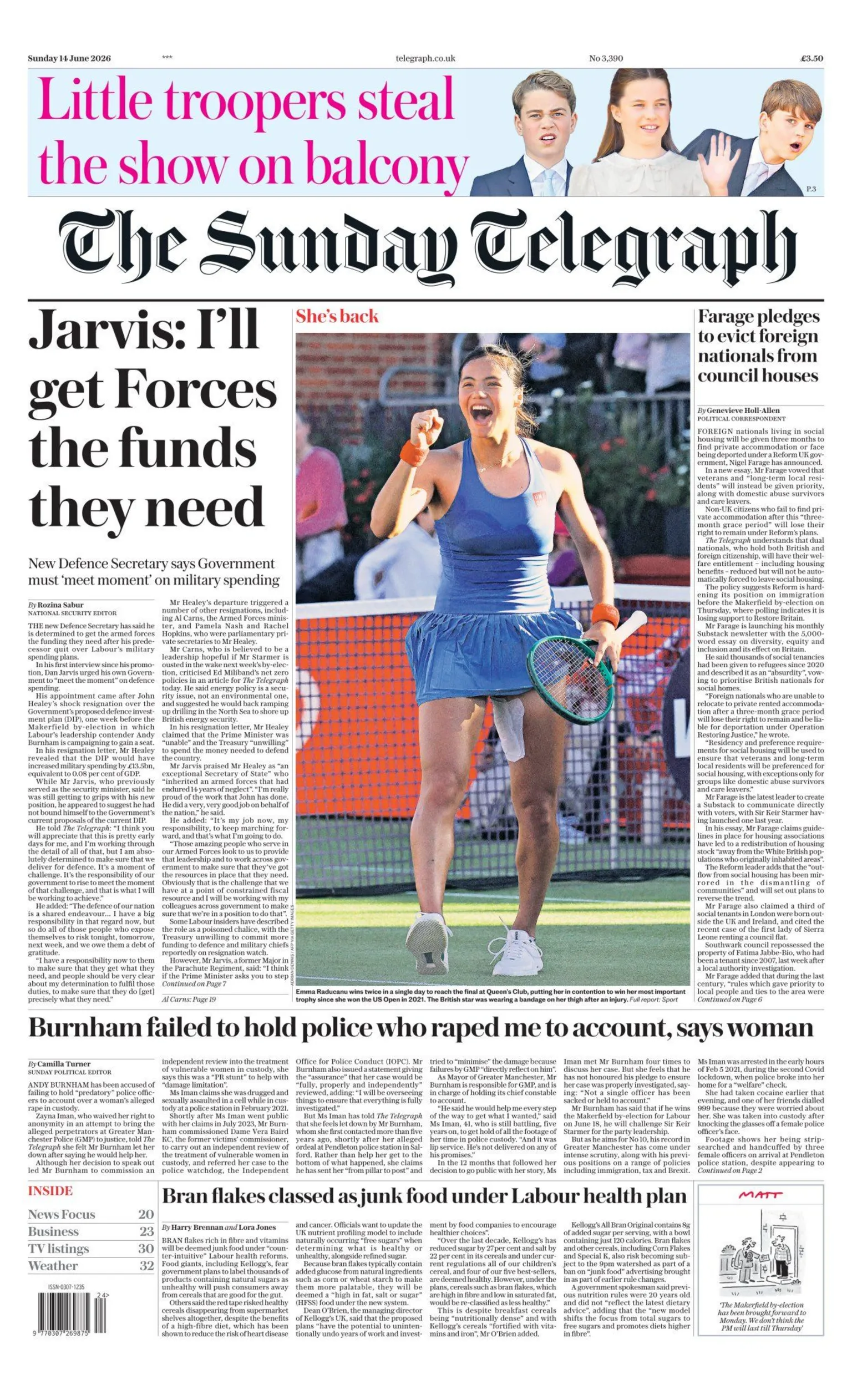 The headline on the front page of the Sunday Telegraph reads: 