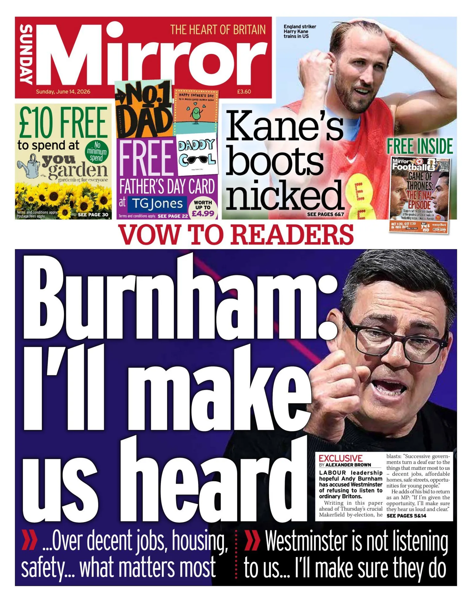 The headline on the front page of the Sunday Mirror reads: 