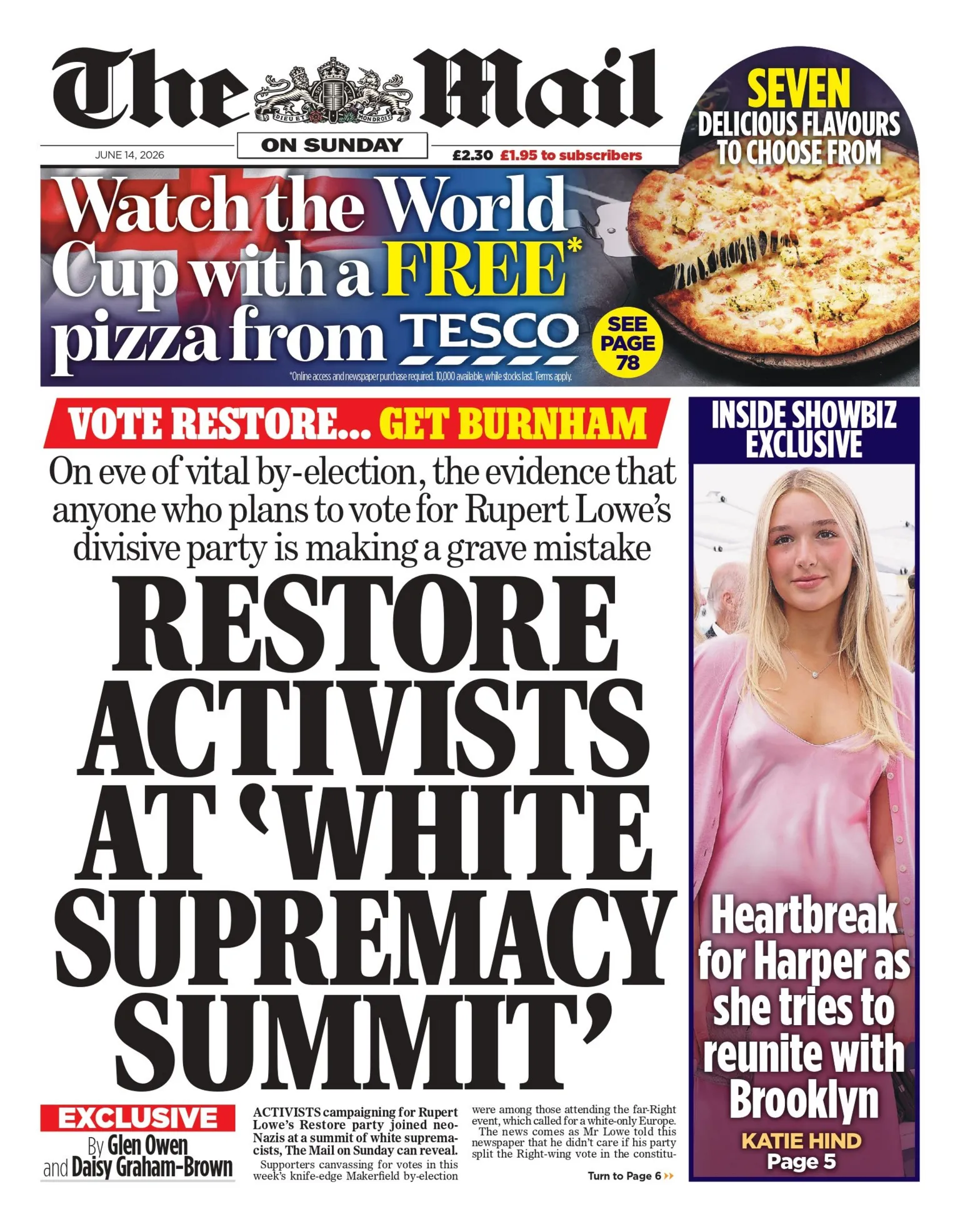 The headline on the front page of the Mail on Sunday reads: 