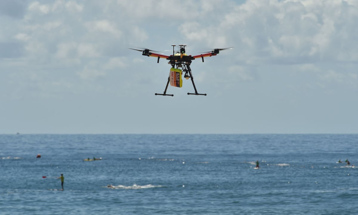 A shark-spotting drone in trials that occurred near Sydney in 2017.
