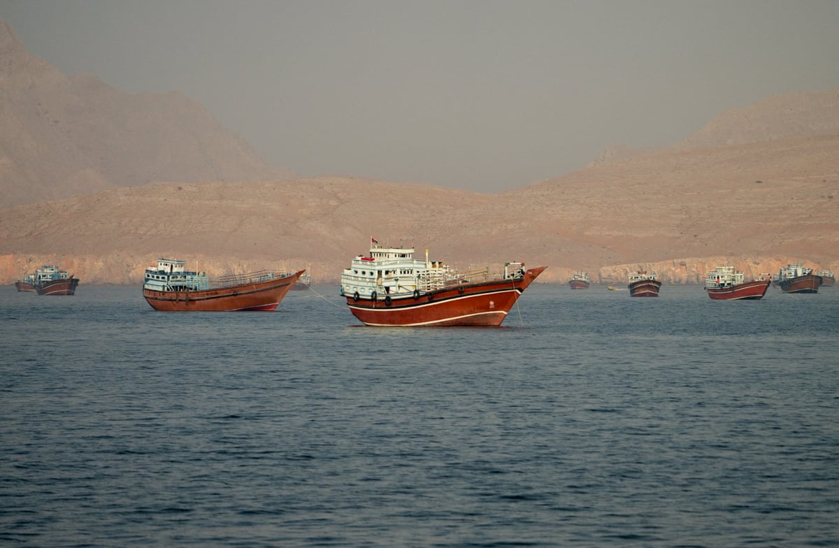 Vessels anchored outside the strait of Hormuz, Oman.