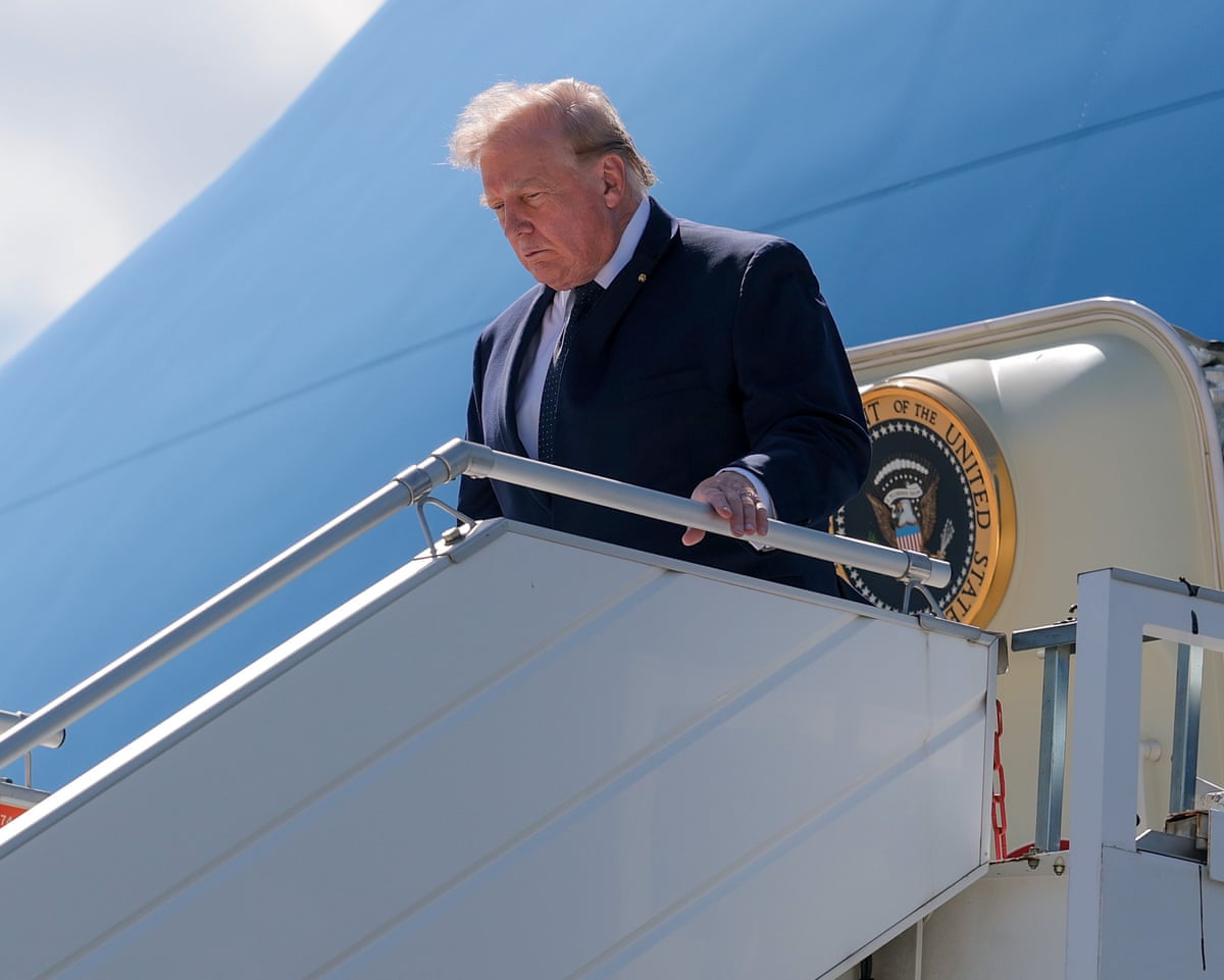Donald Trump exits Air Force One in Geneva, Switzerland, en route to attend the G7 Leaders’ Summit in Evian, France.