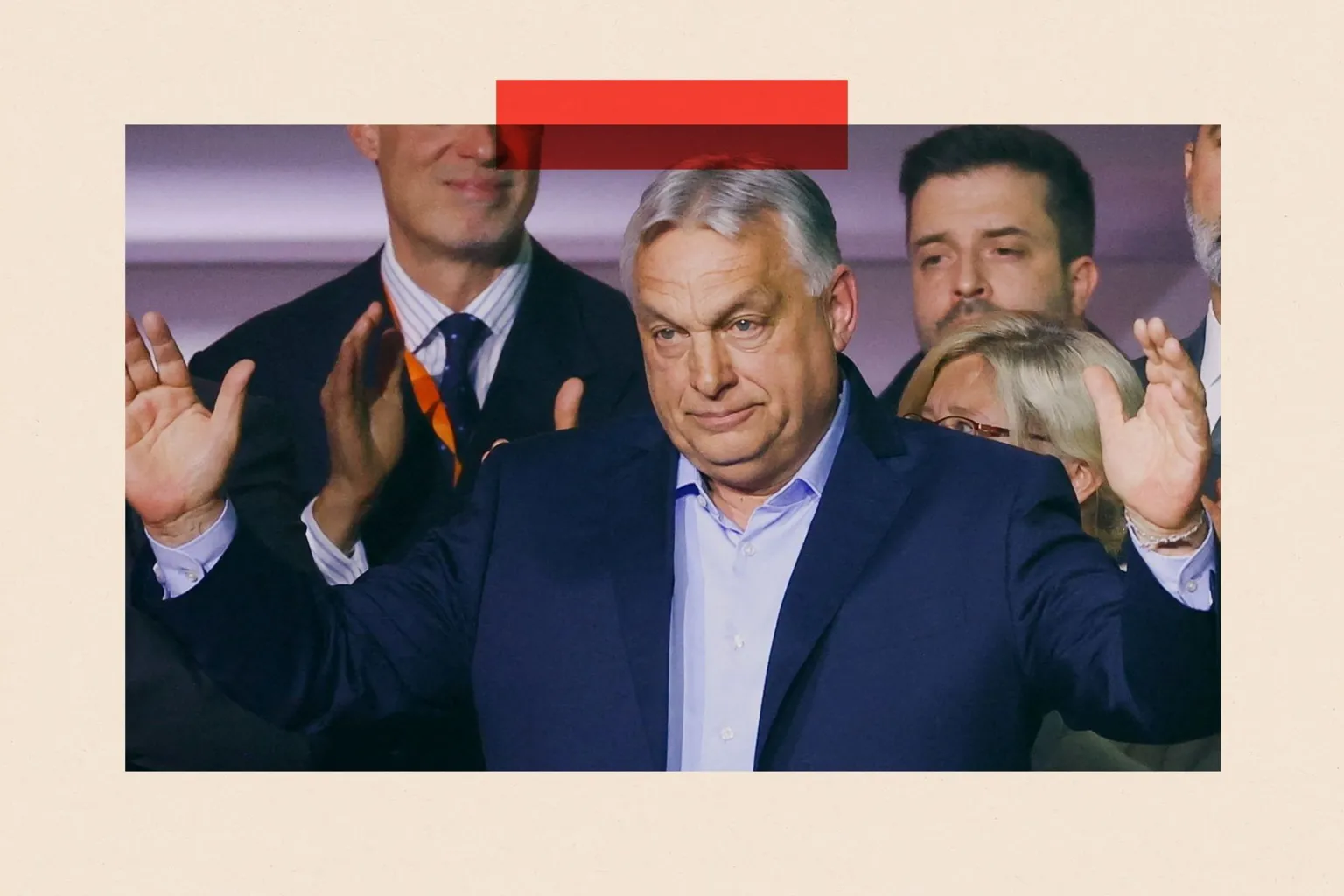  Viktor Orban with his hands stretched to his sides in front