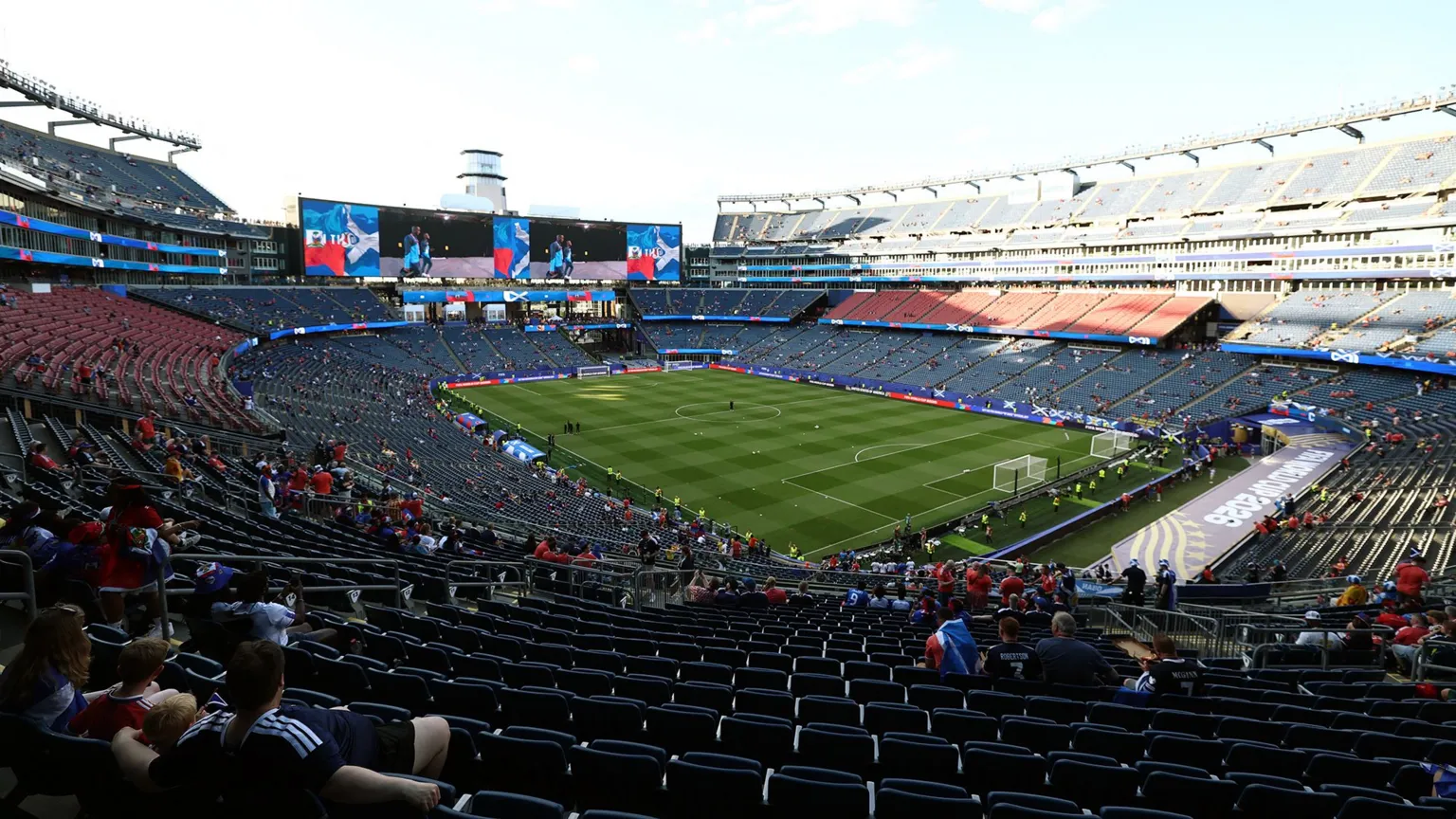  Scotland fans seated waiting for the Scotland Haiti match to begin but many seats are still empty