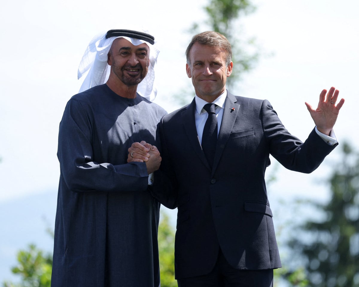 French president Emmanuel Macron welcomes President of the United Arab Emirates (UAE) Sheikh Mohamed bin Zayed Al Nahyan.