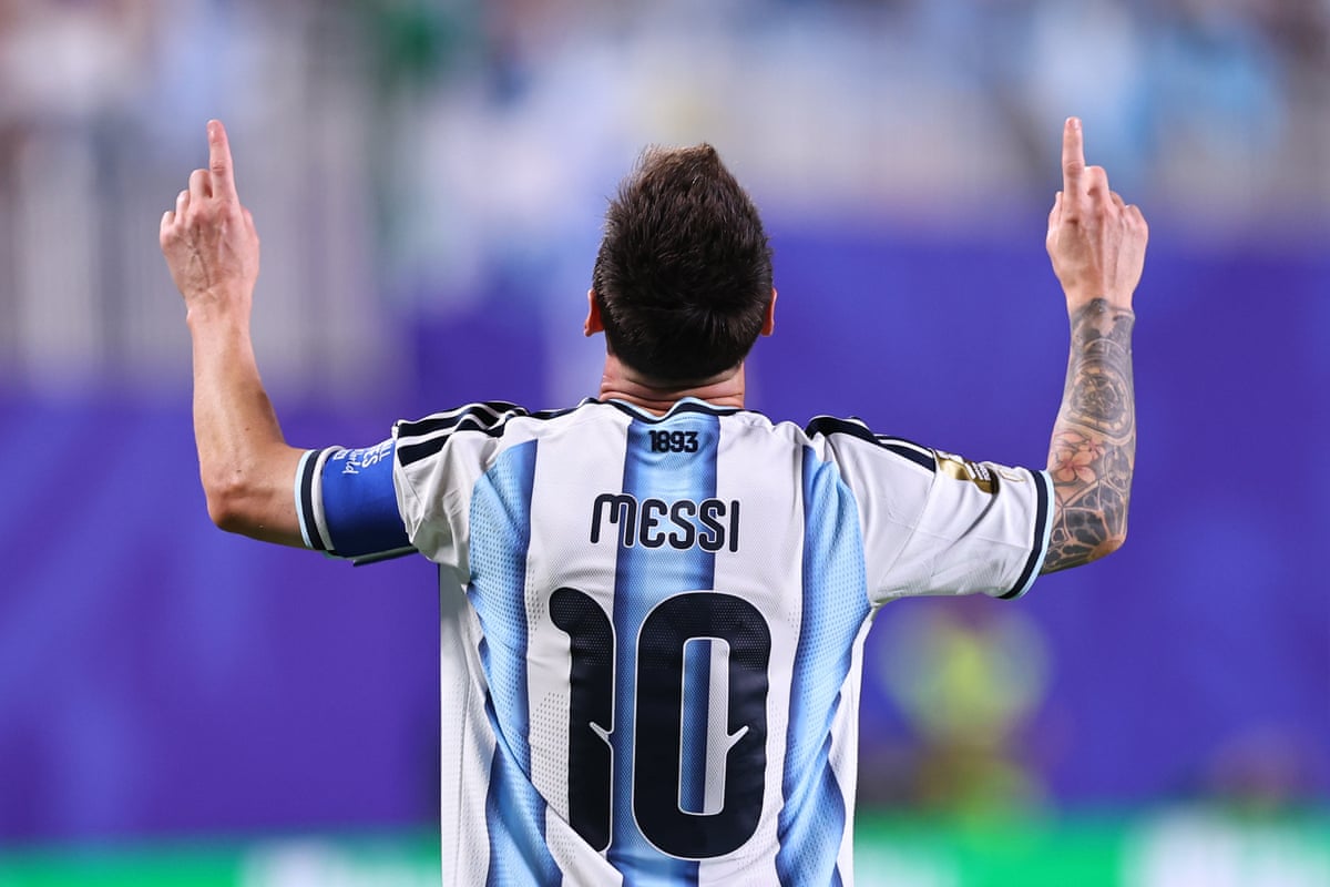 Lionel Messi of Argentina celebrates after scoring a goal