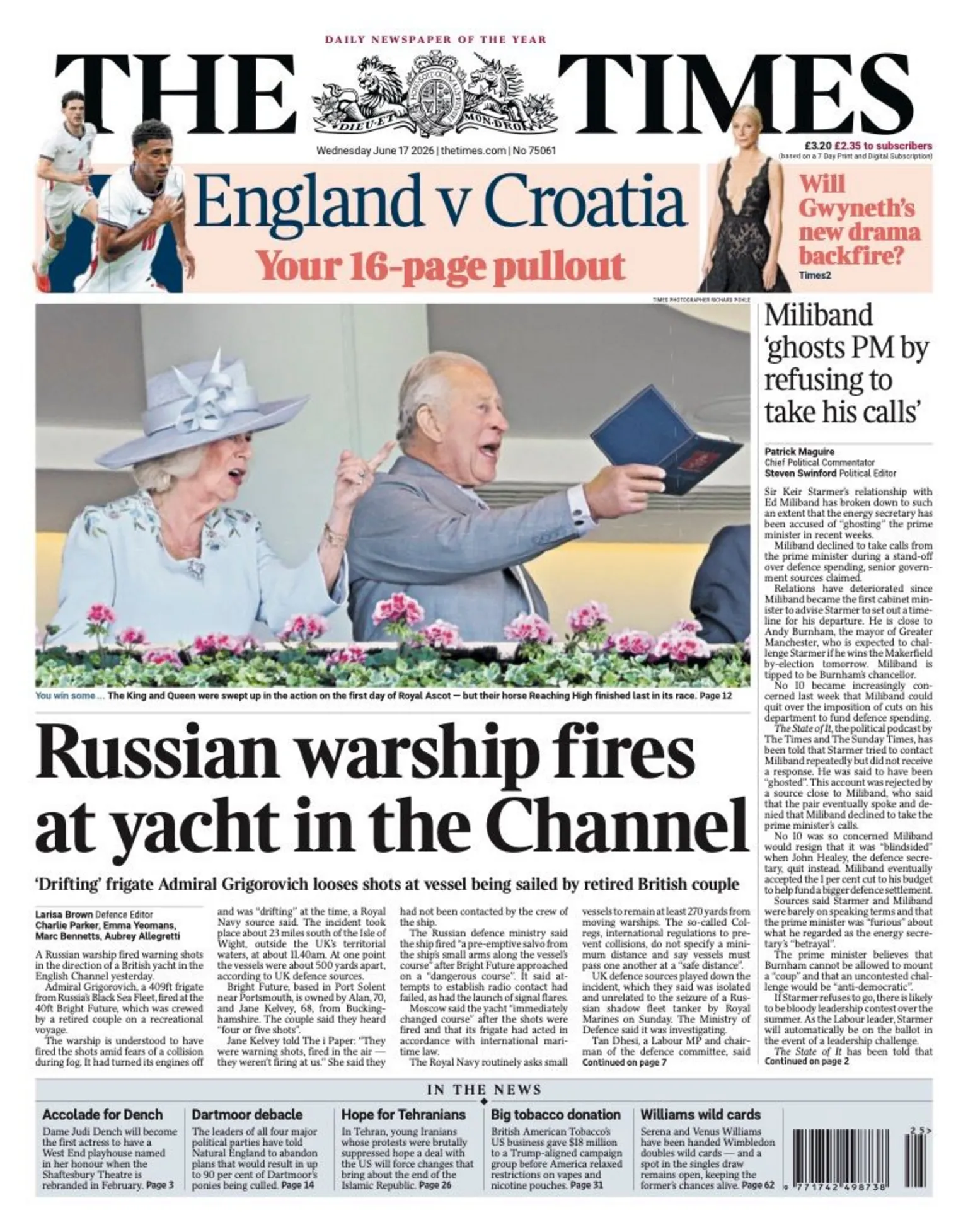 The headline on the front page of the Times reads: